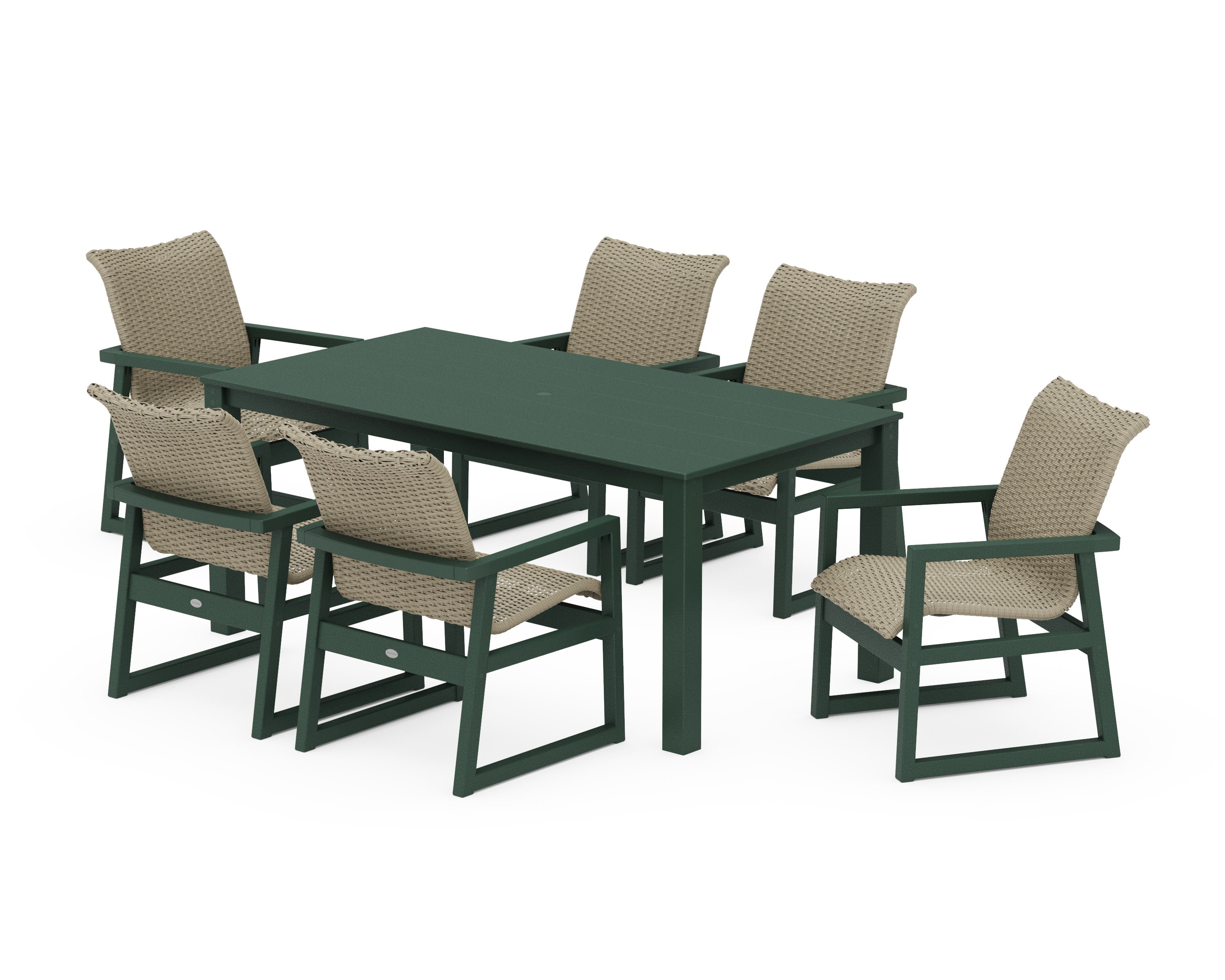 EDGE Woven Arm Chair 7-Piece Parsons Dining Set in Green / Dune Grass