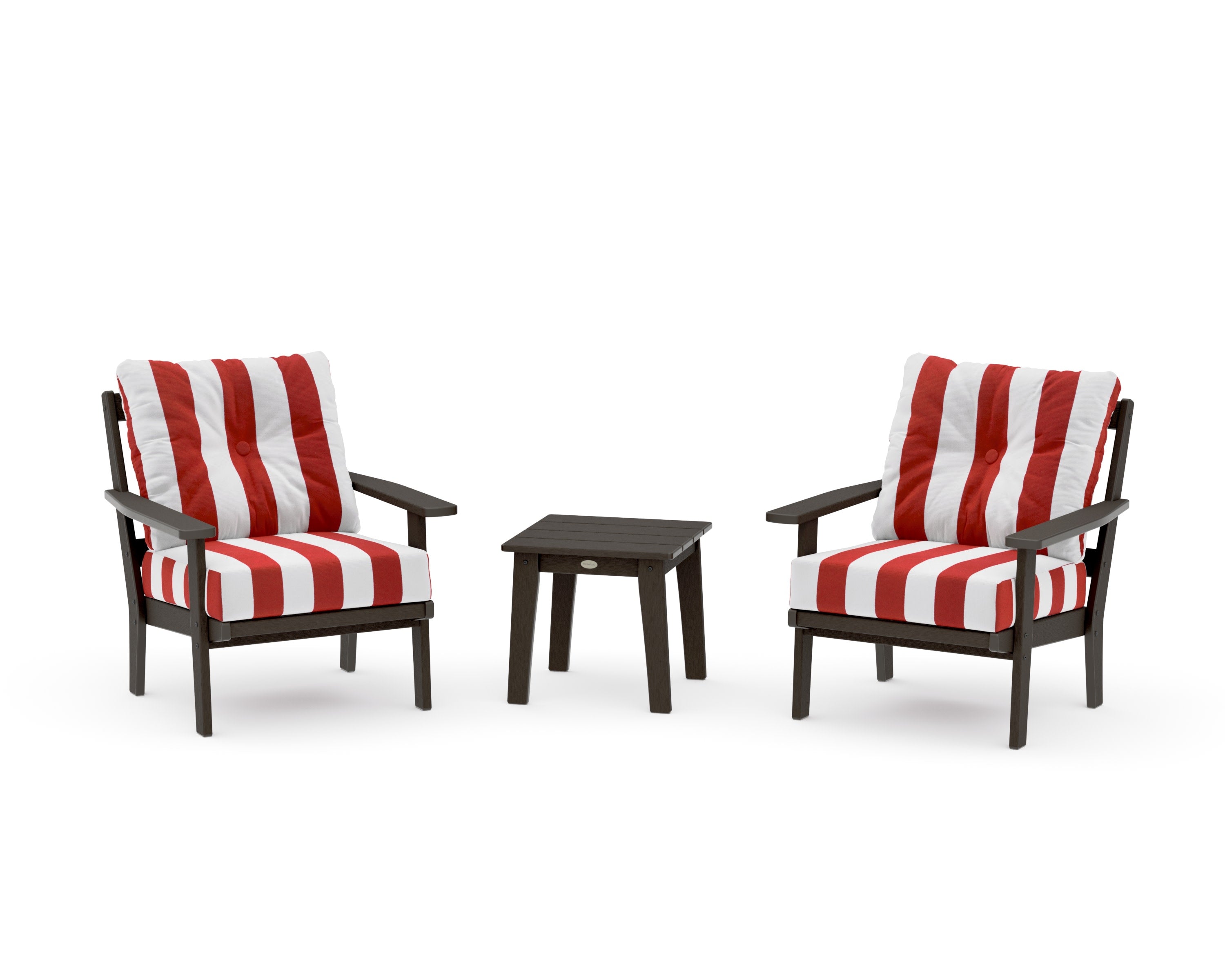 Prairie 3-Piece Deep Seating Set in Vintage Coffee / Cabana Stripe Crimson
