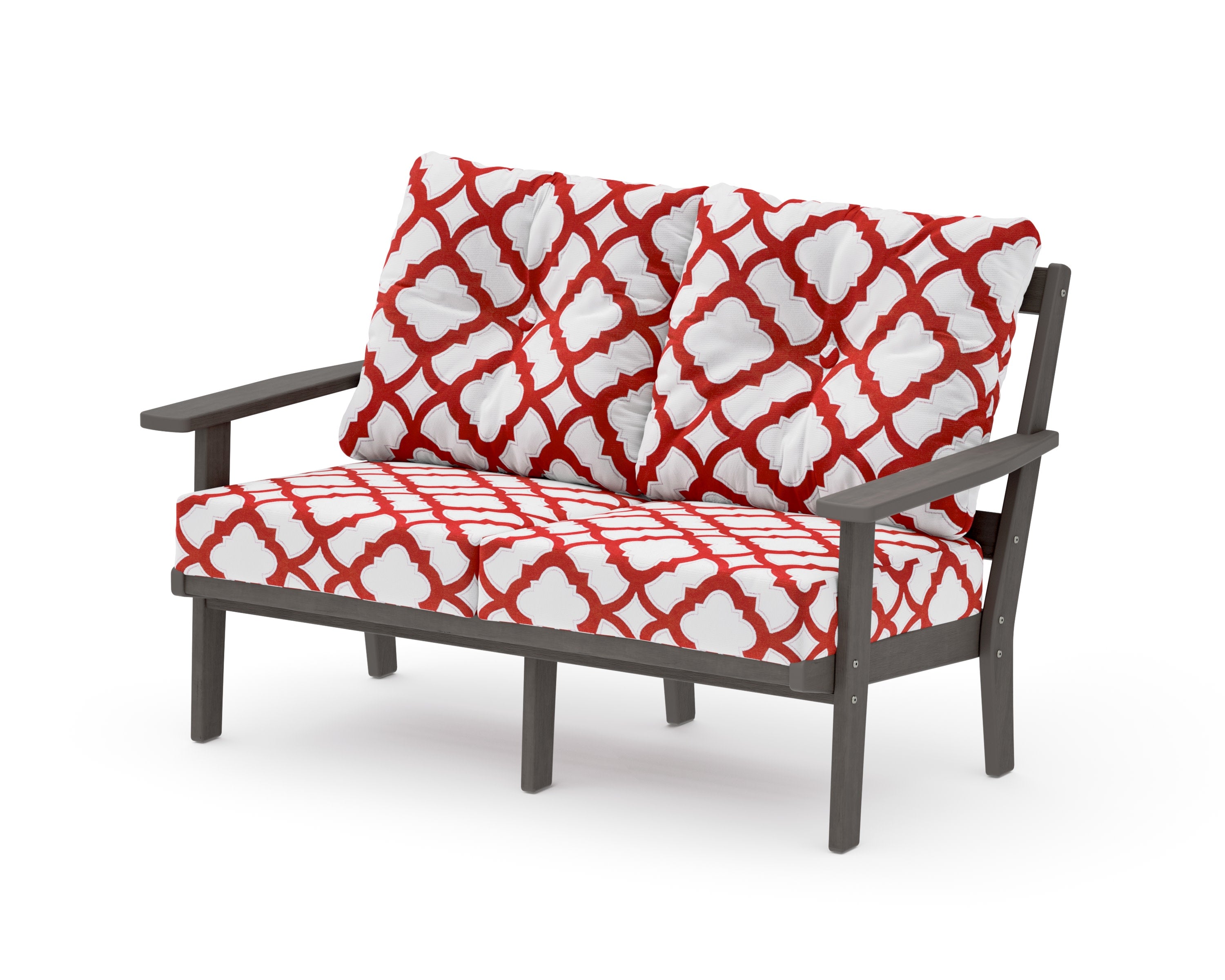 Oxford Deep SeatingLoveseat in Driftwood / Trellis Crimson