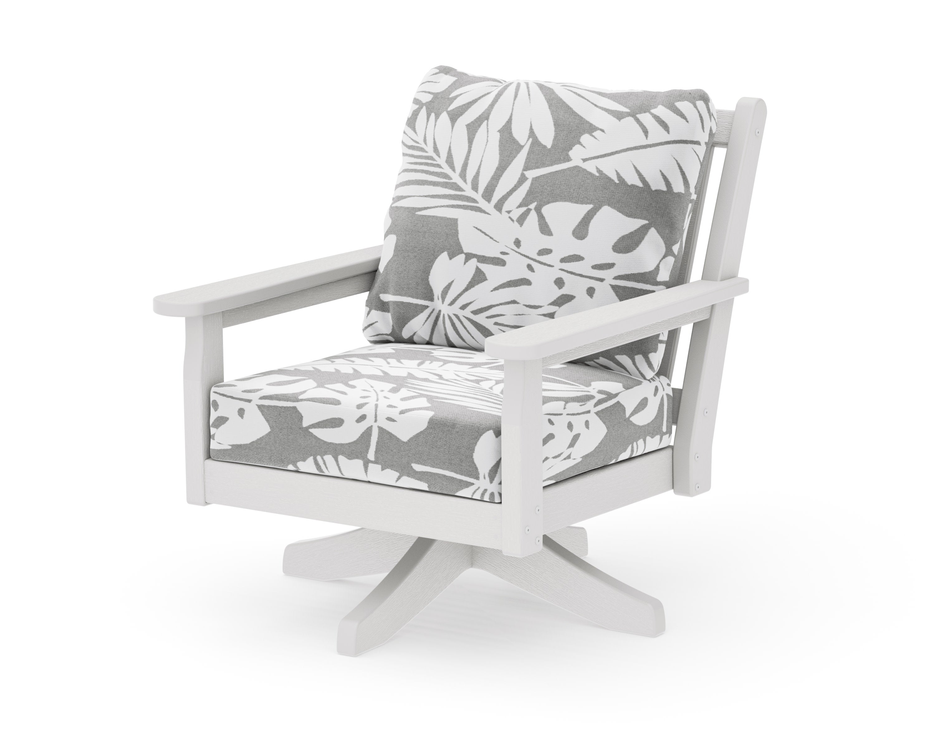 Chippendale Deep Seating Swivel Chair in Vintage White / Leaf Grey Mist