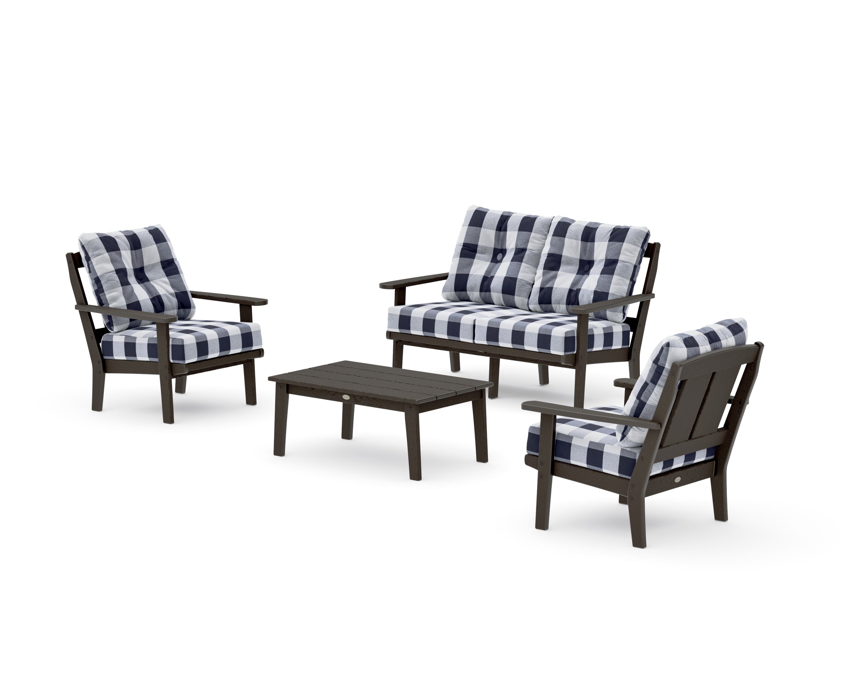 Mission 4-Piece Deep Seating Set with Loveseat in Vintage Coffee / Buffalo Plaid Navy