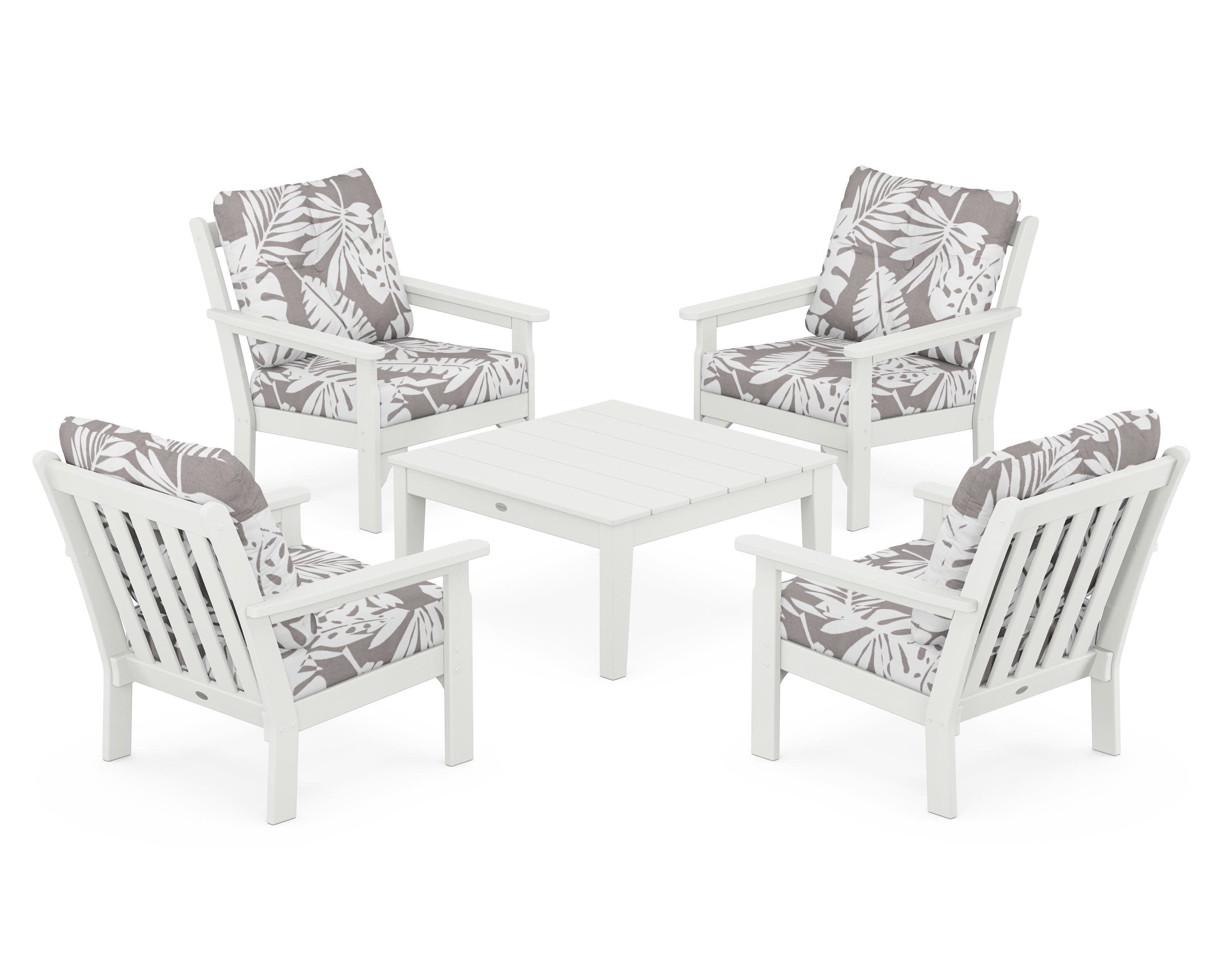 Vineyard 5-Piece Deep Seating Conversation Set in Vintage White / Leaf Grey Mist