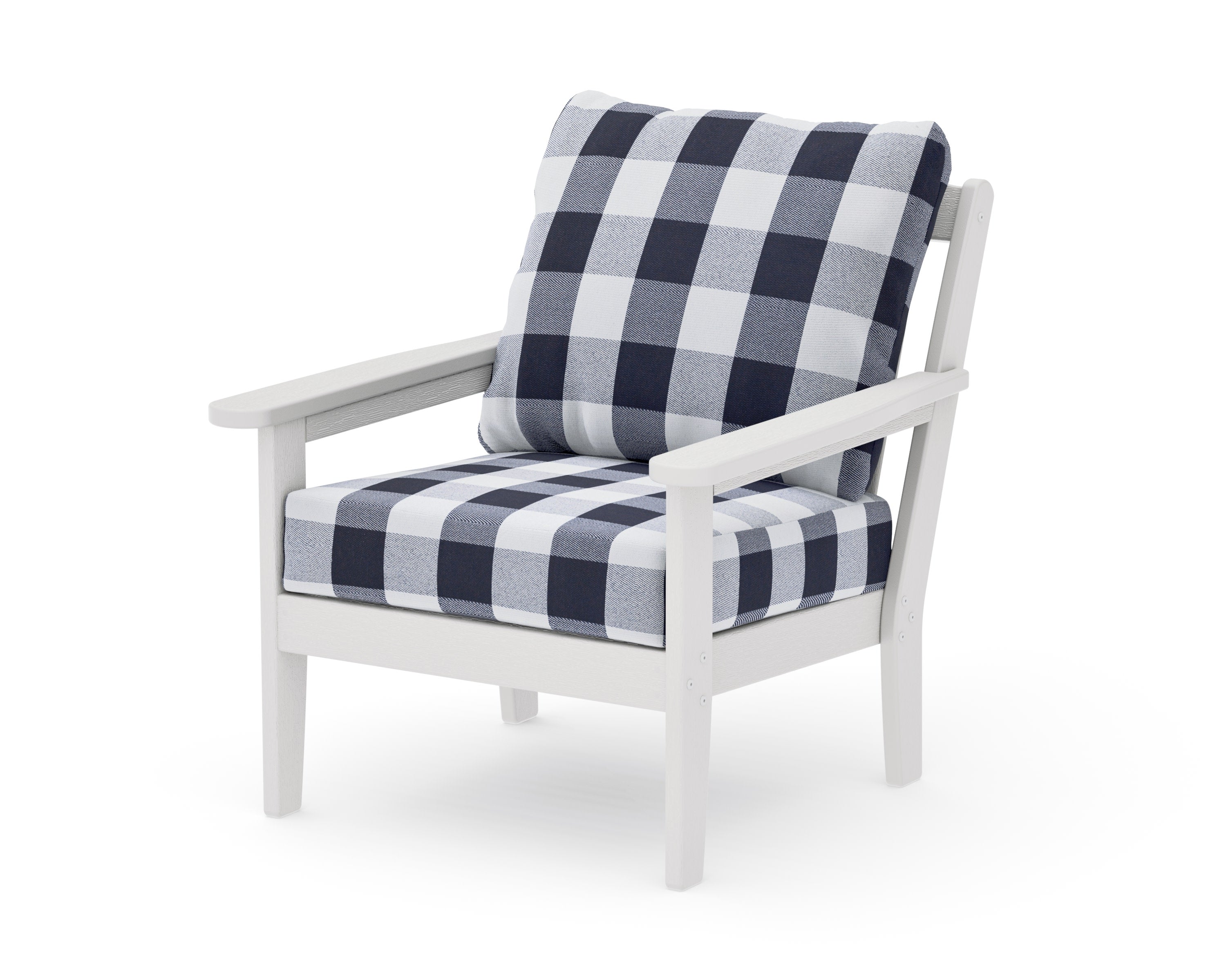 Cottage Deep Seating Chair in Vintage White / Buffalo Plaid Navy