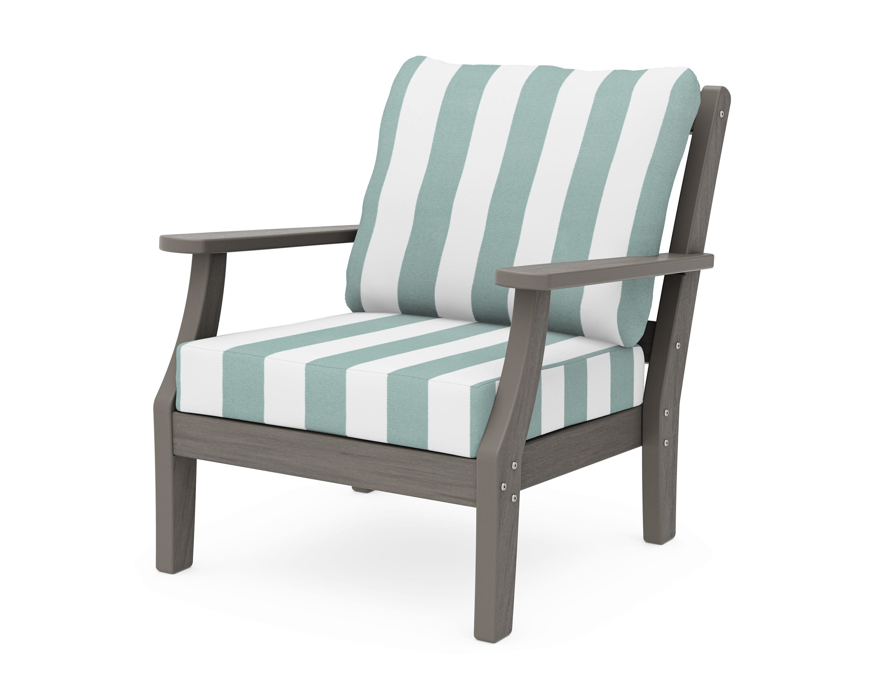 Chinoiserie Deep Seating Chair in Driftwood / Cabana Stripe Glacier Spa