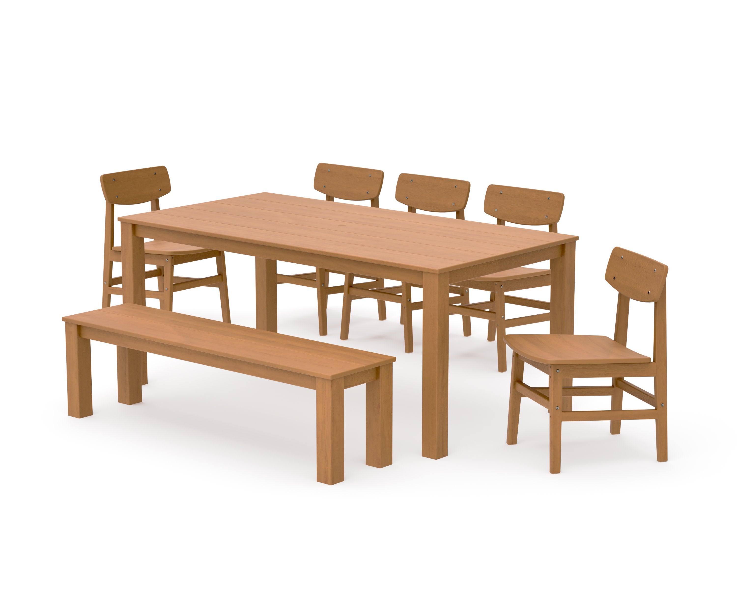 Modern Studio Urban Chair 7-Piece Parsons Dining Set with Bench in Natural