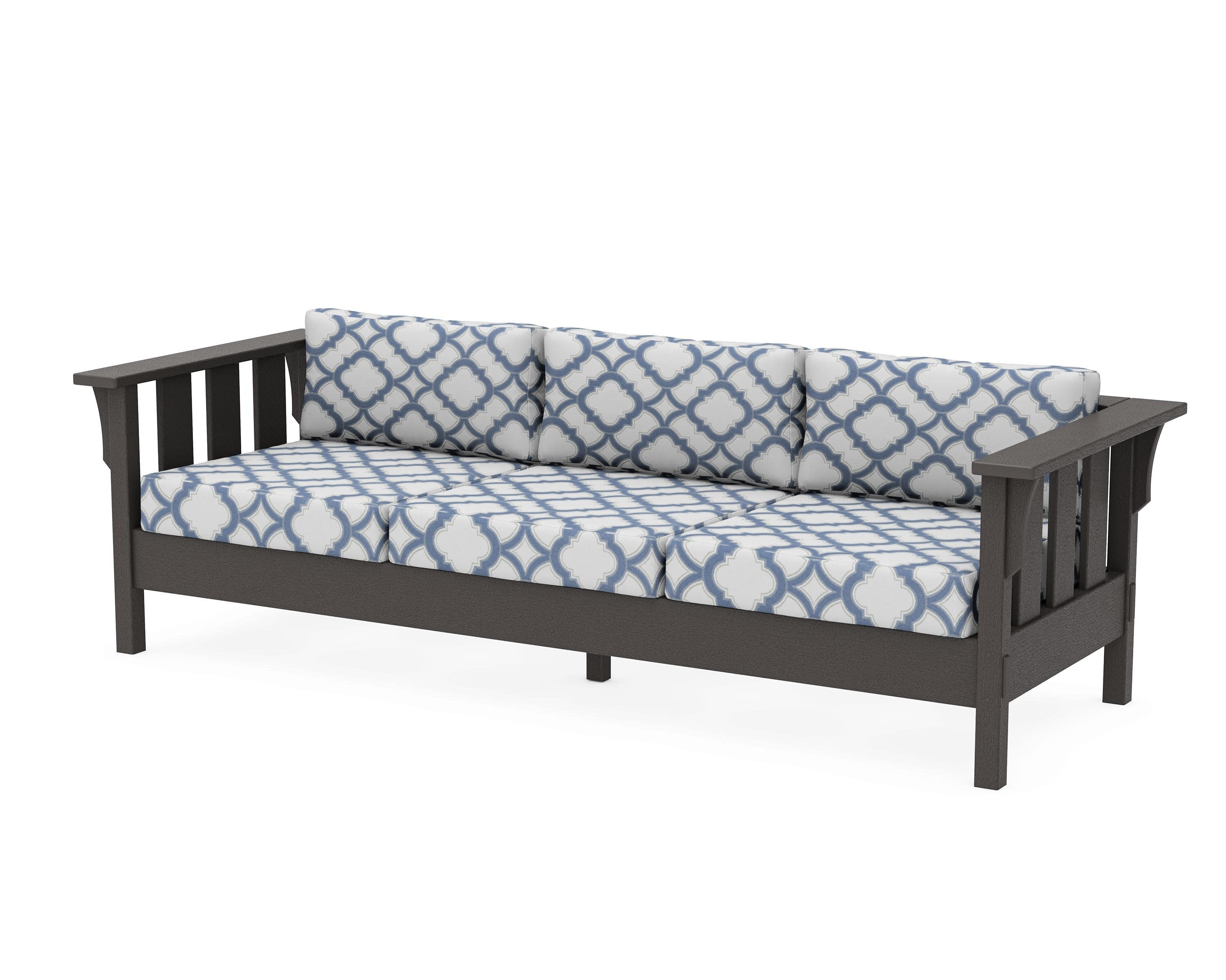 Acadia Deep Seating Sofa in Vintage Coffee / Trellis Sky Blue