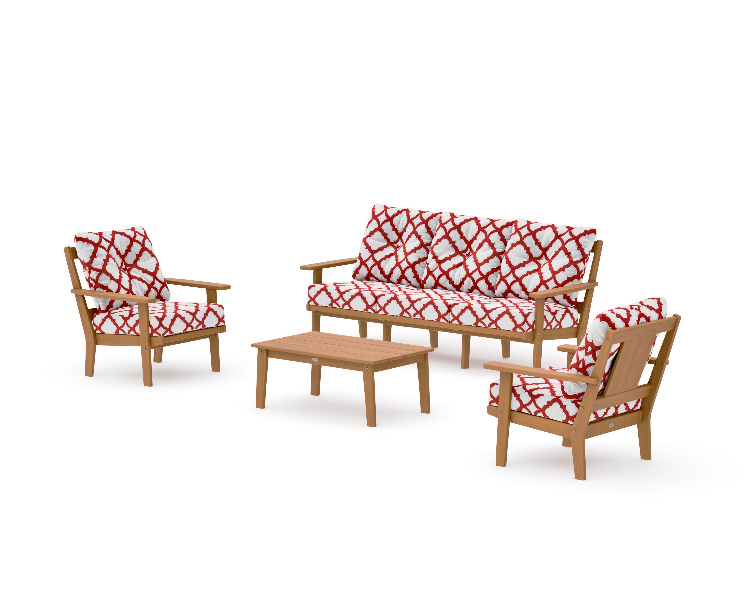 Prairie 4-Piece Deep Seating Set with Sofa in Natural / Trellis Crimson