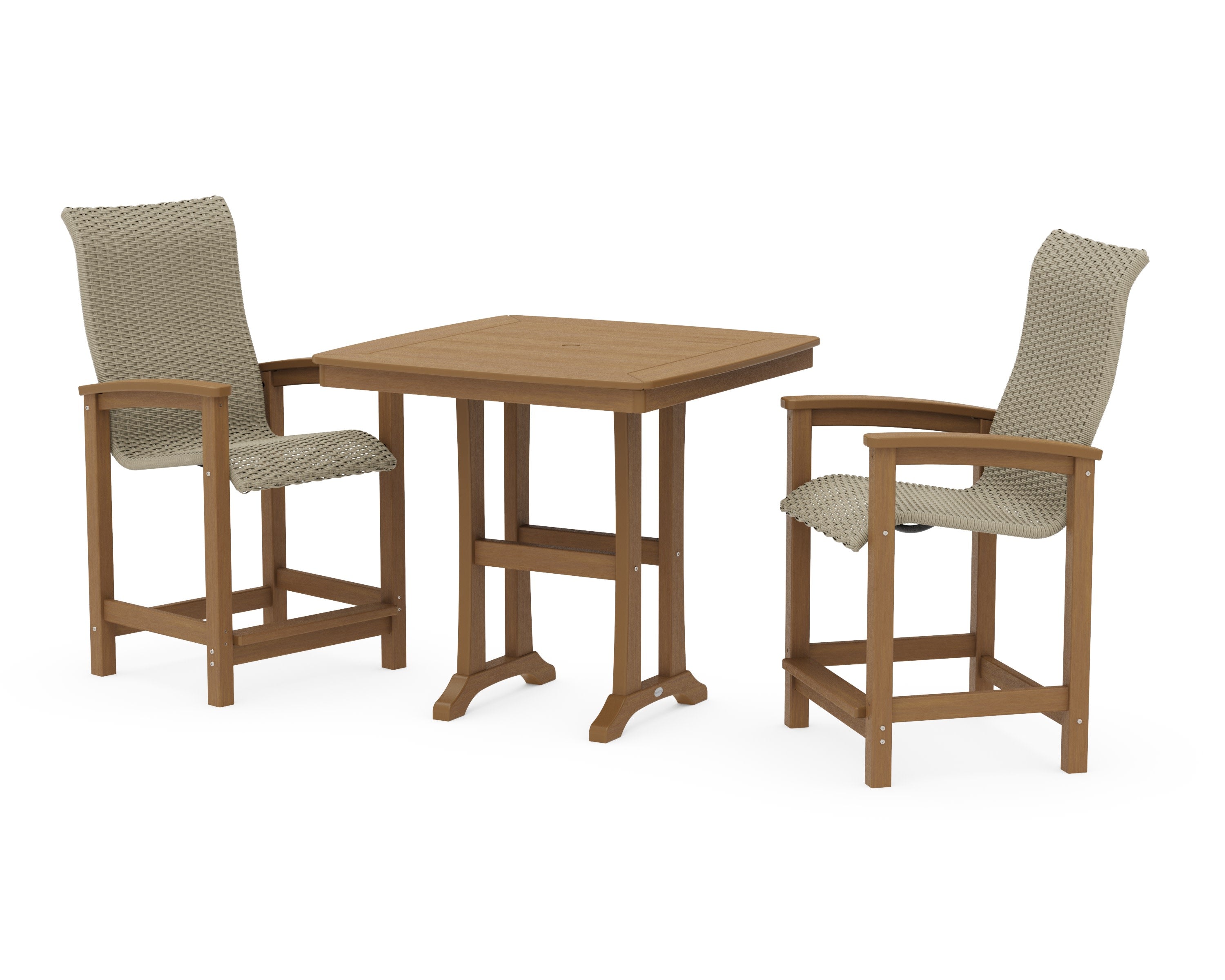 Coastal Woven High-Back 3-Piece Counter Set with Trestle Legs in Natural / Dune Grass