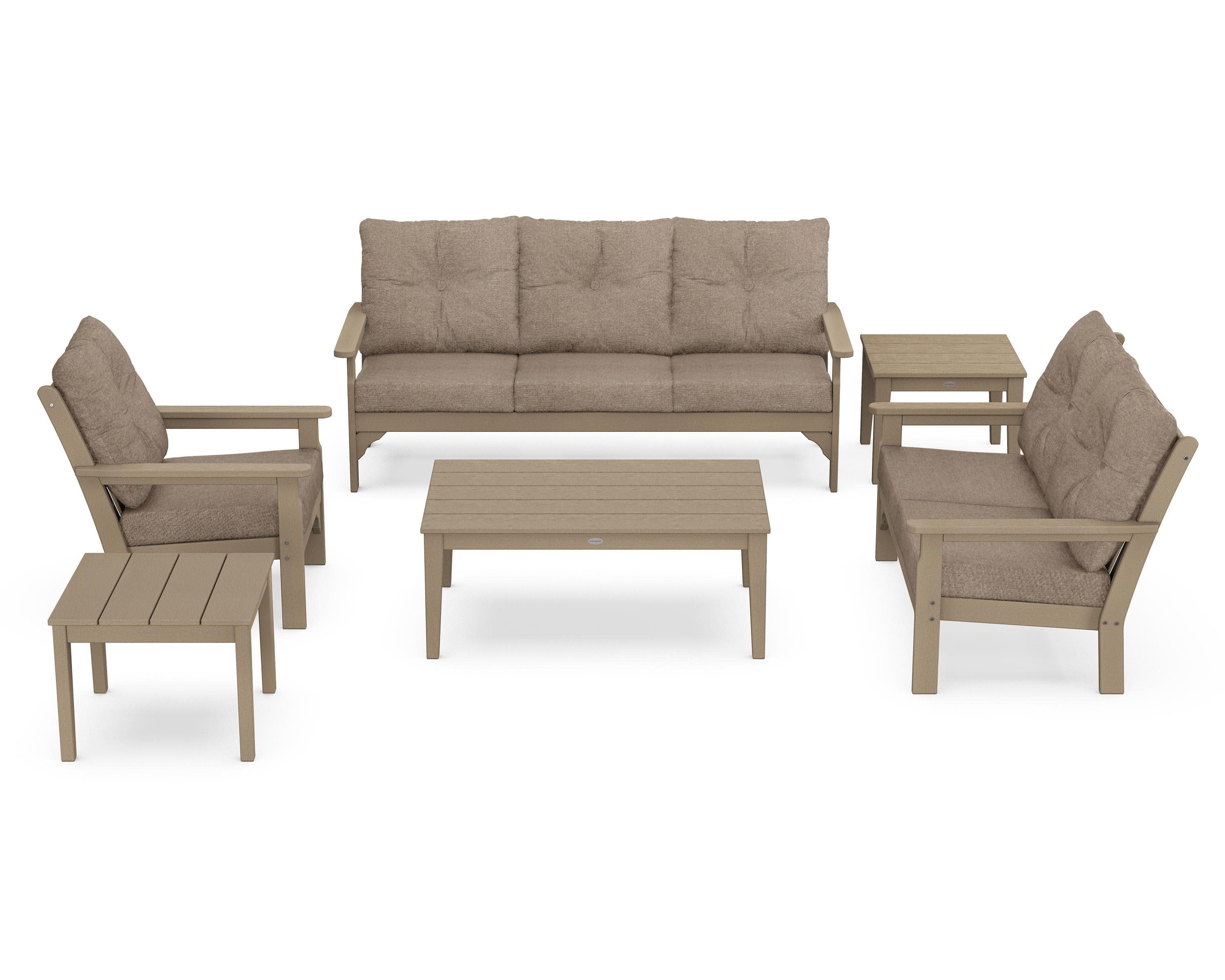 Vineyard 6-Piece Deep Seating Set in Vintage Sahara / Spiced Burlap