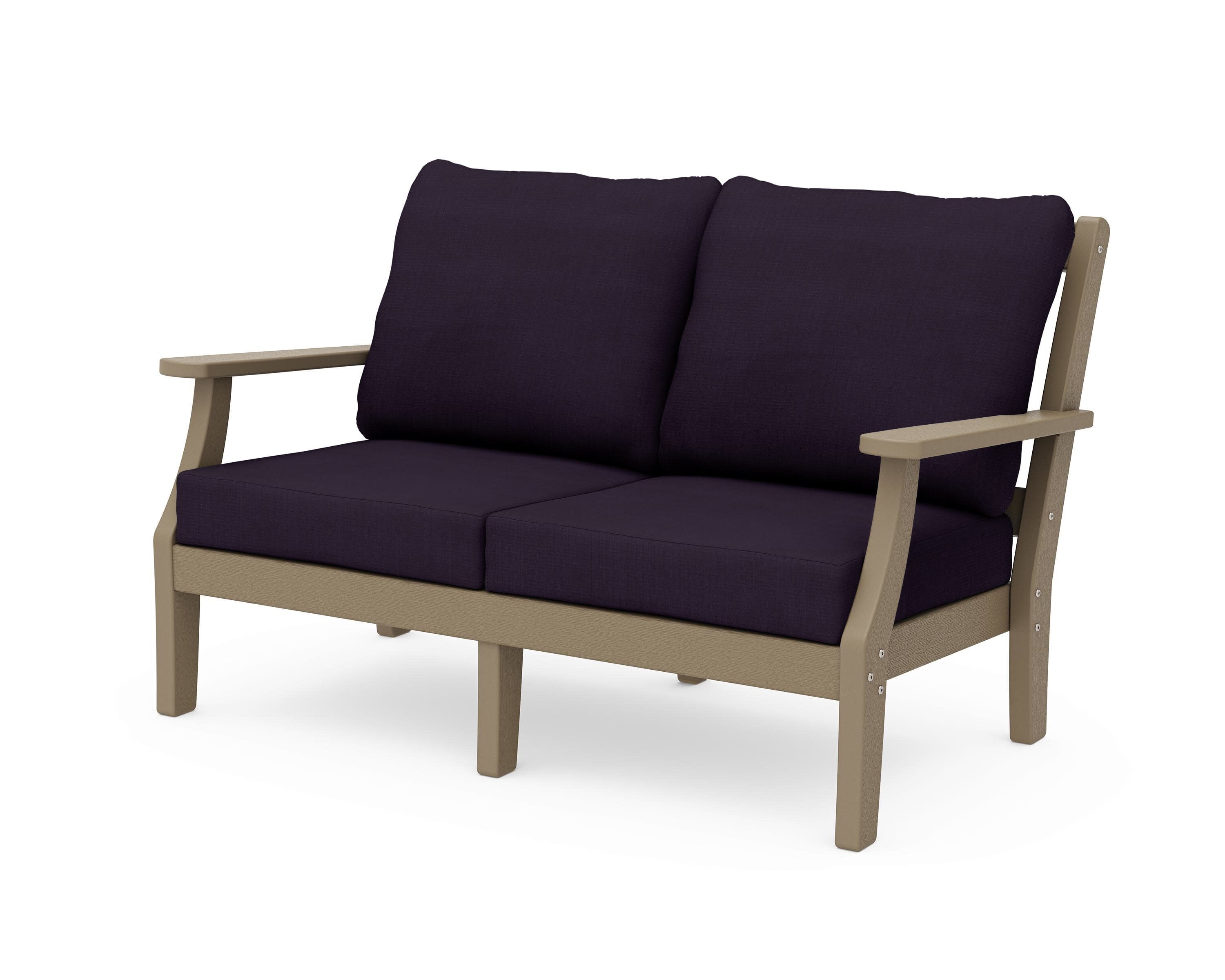 Chinoiserie Deep Seating Loveseat in Vintage Sahara / Navy Linen