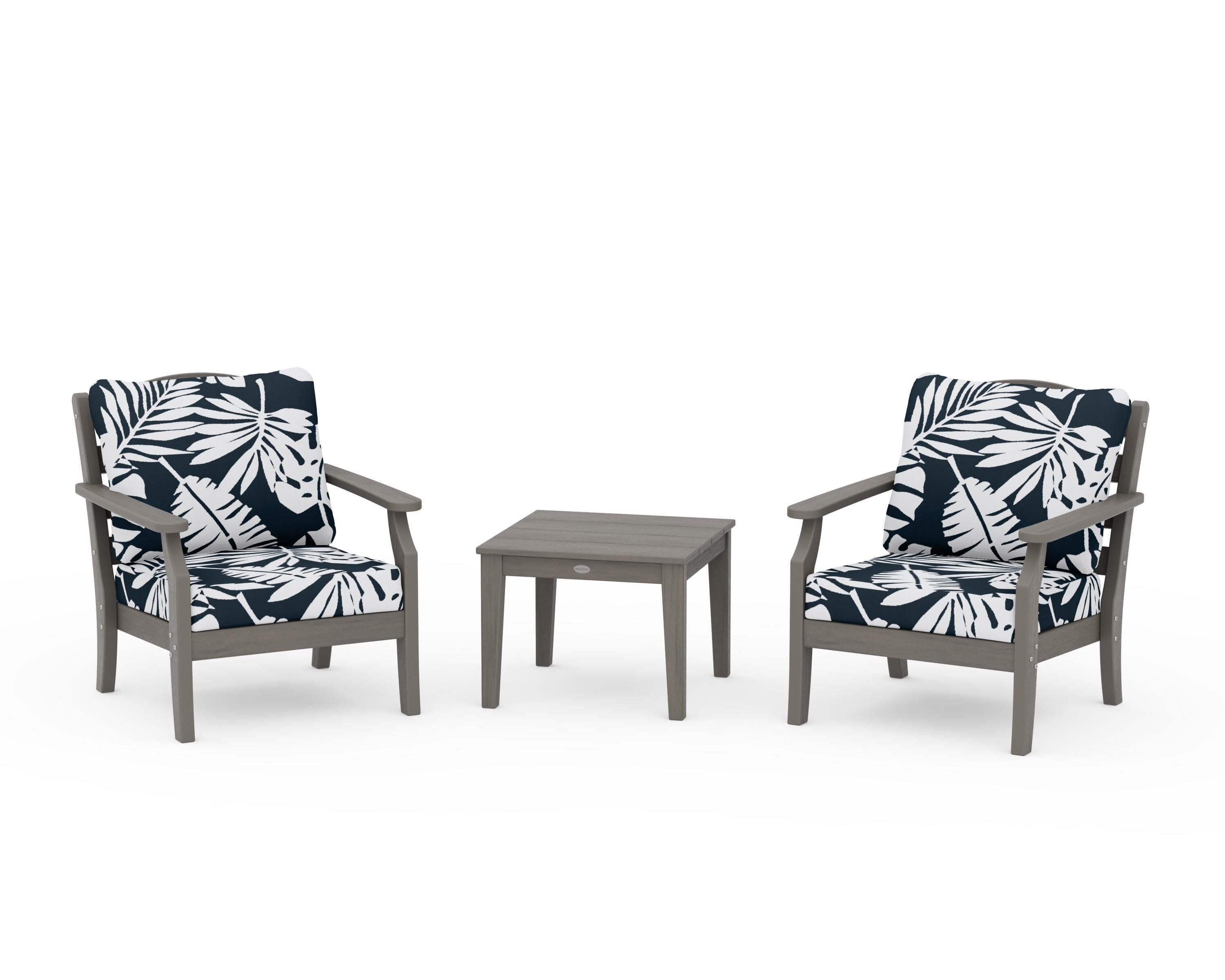 Savannah 3-Piece Deep Seating Set in Driftwood / Leaf Marine Indigo