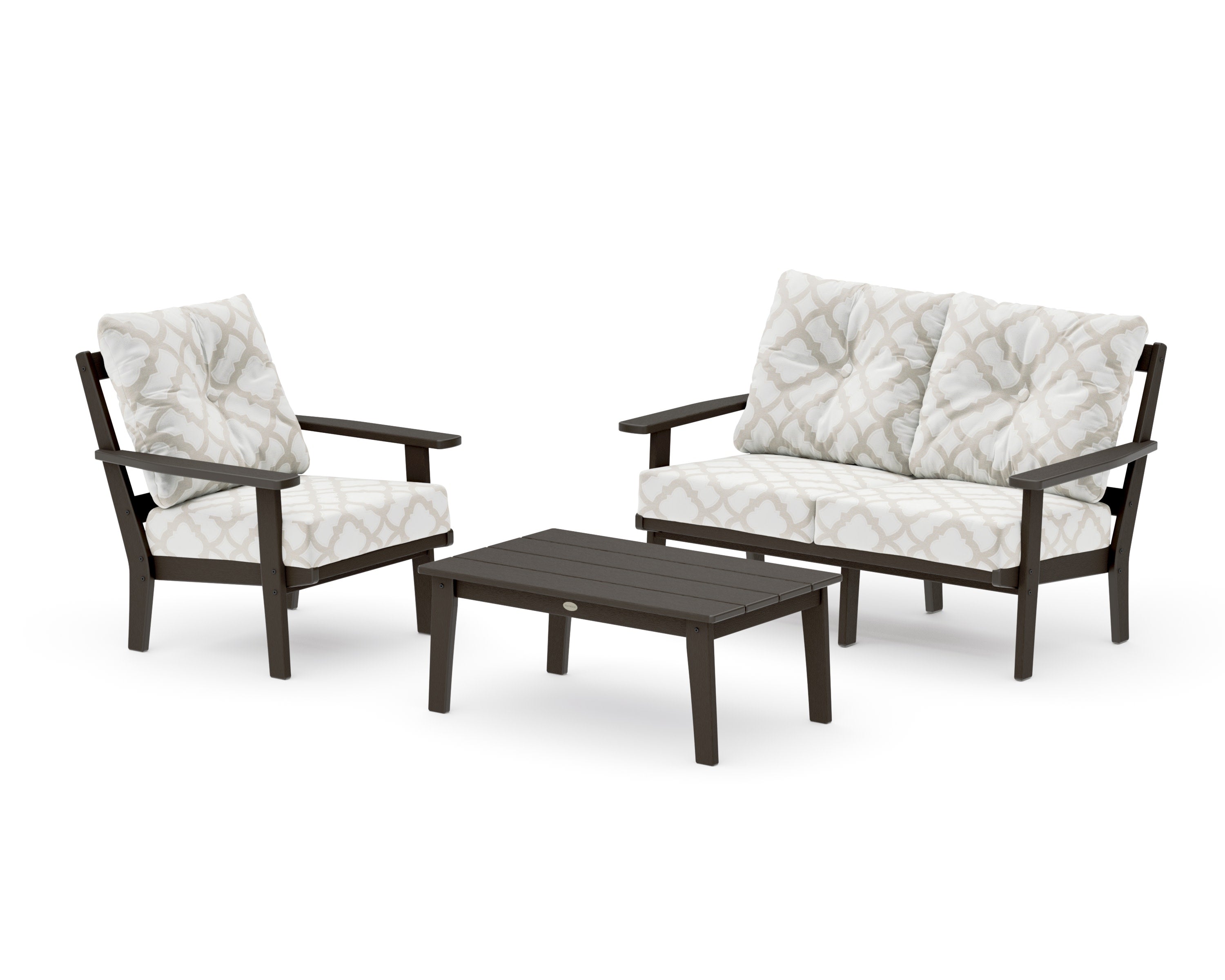 Oxford 3-Piece Deep Seating Set with Loveseat in Vintage Coffee / Trellis Dune Burlap