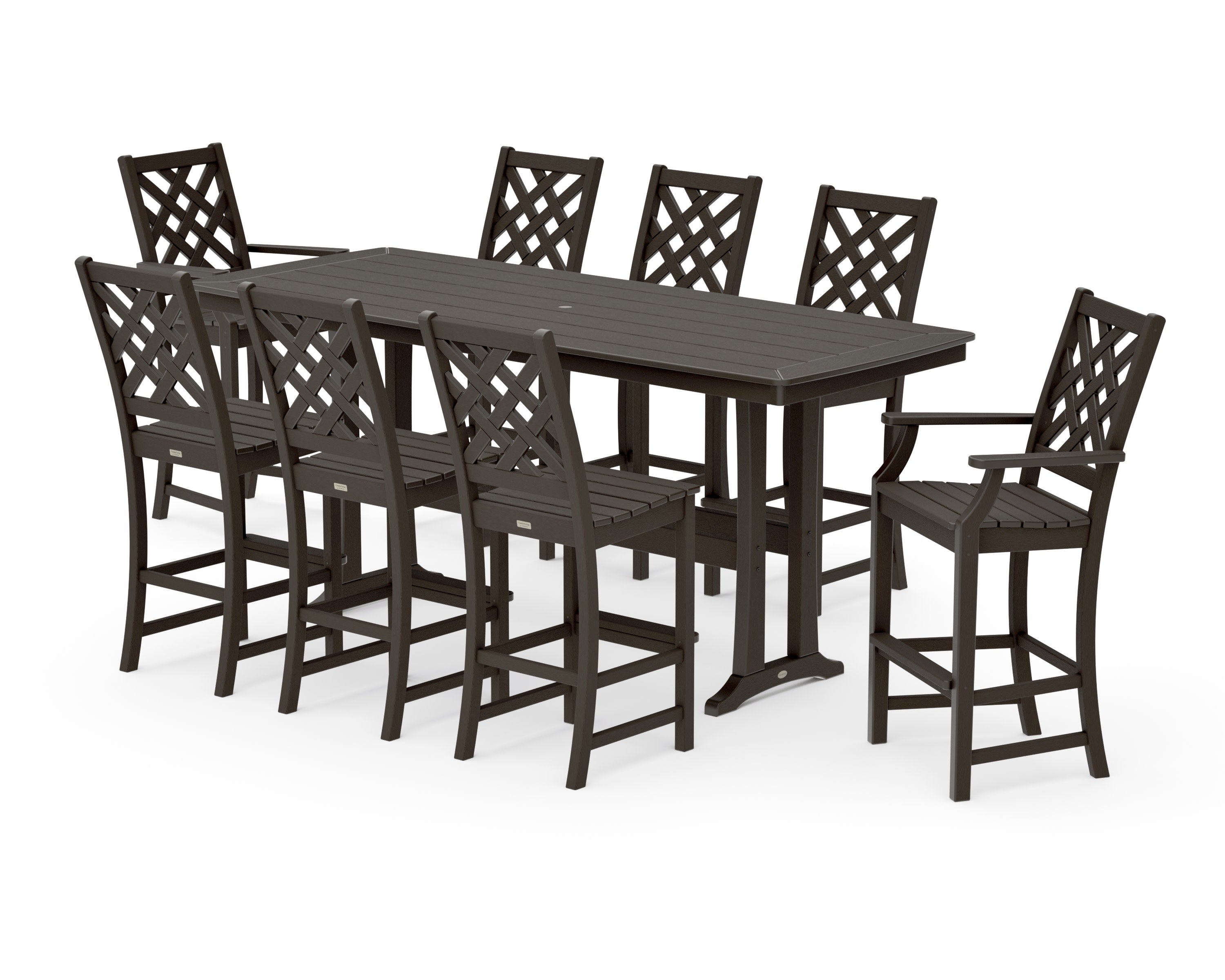 Wovendale 9-Piece Bar Set with Trestle Legs in Vintage Coffee
