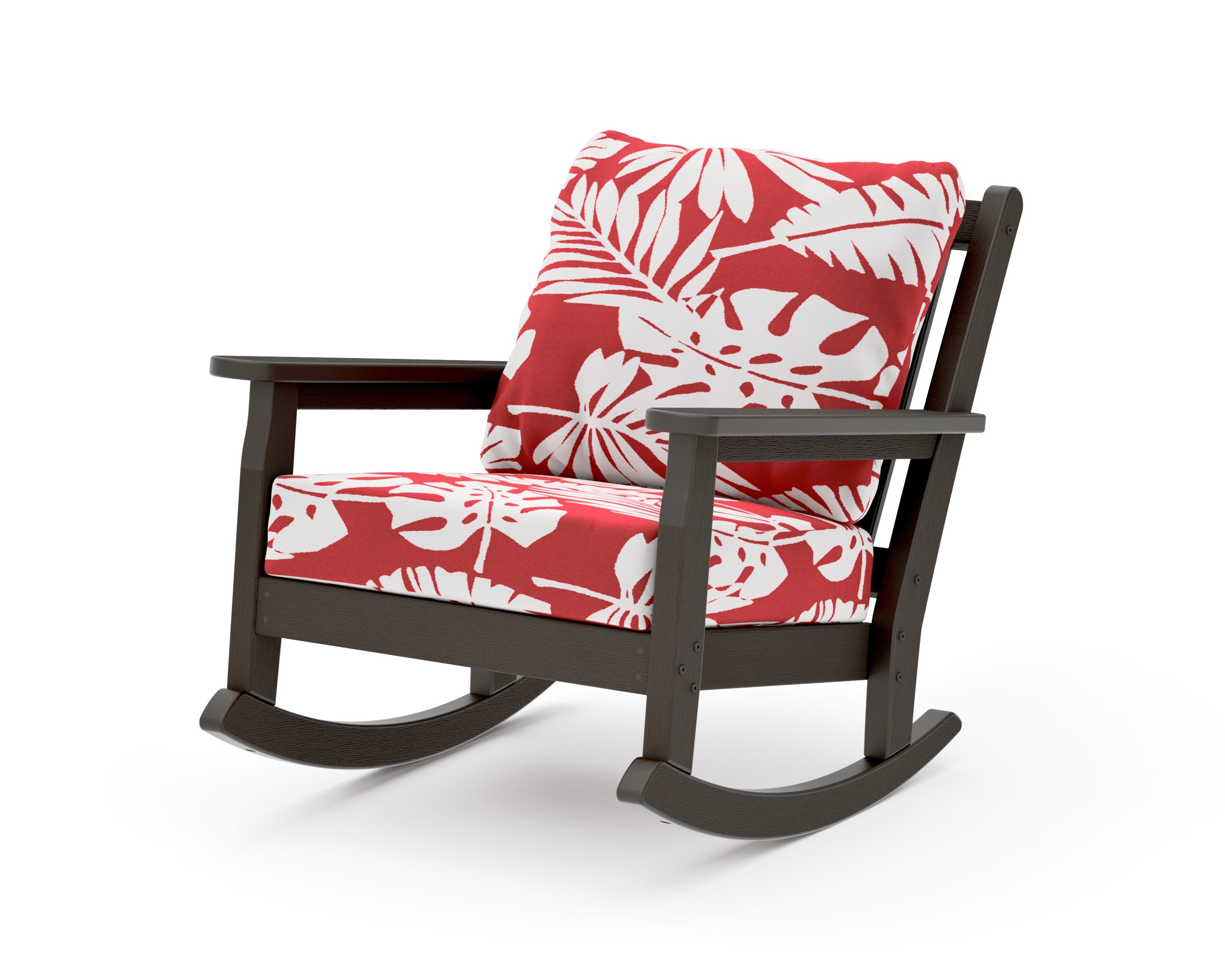 Chippendale Deep Seating Rocking Chair in Vintage Coffee / Leaf Crimson