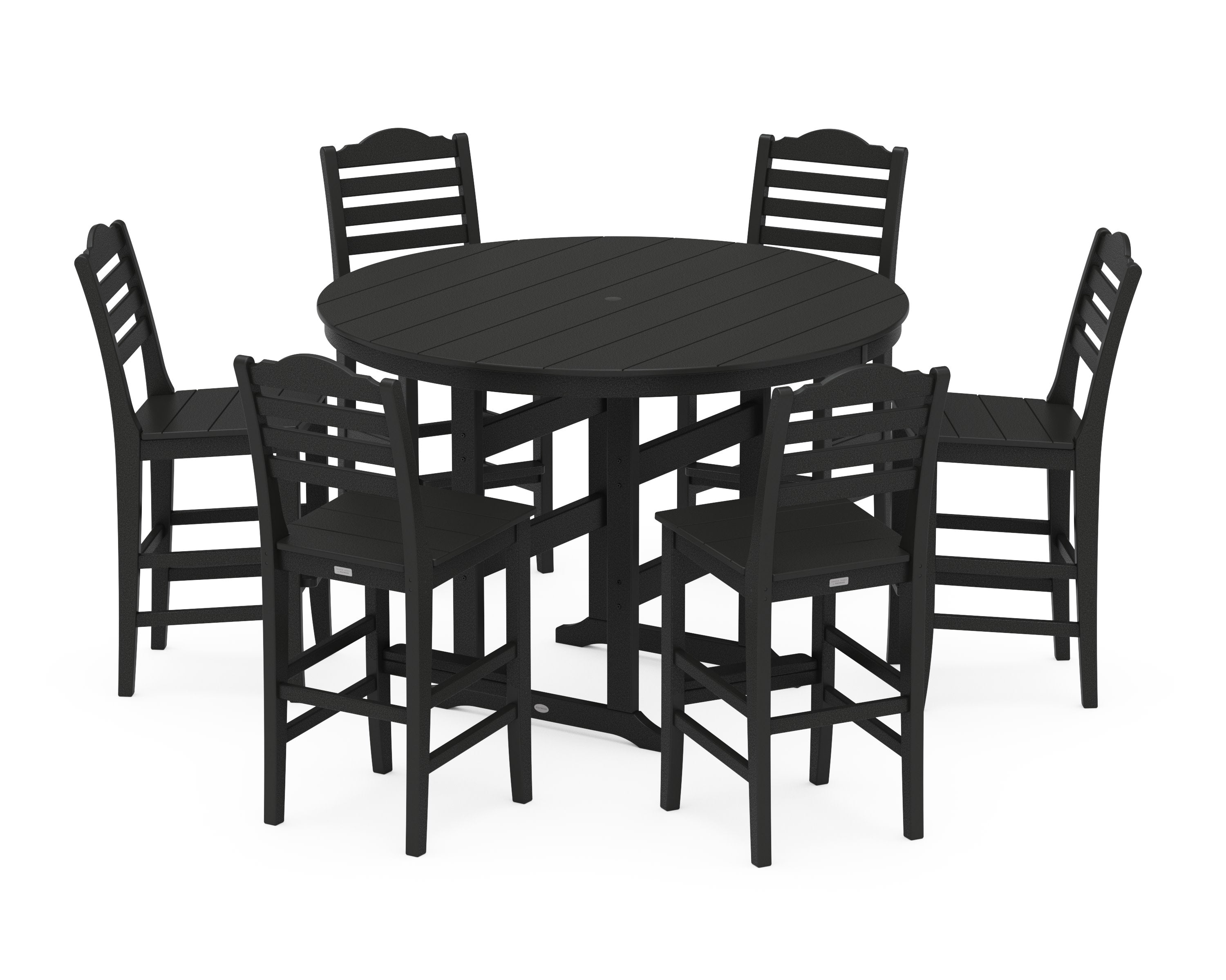 Savannah 7-Piece Farmhouse Side Chair Round Bar Set in Black