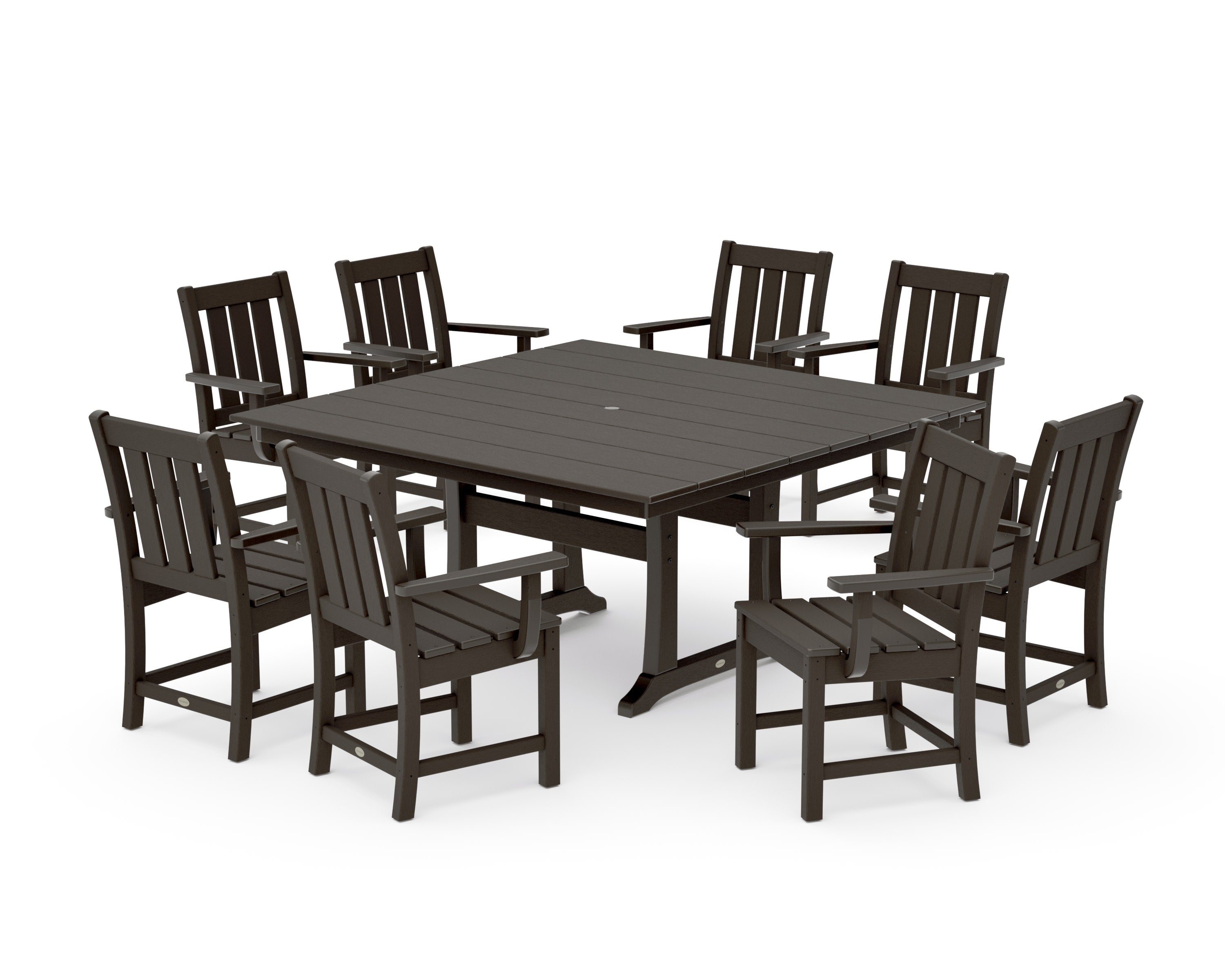 Oxford 9-Piece Square Farmhouse Dining Set with Trestle Legs in Vintage Coffee
