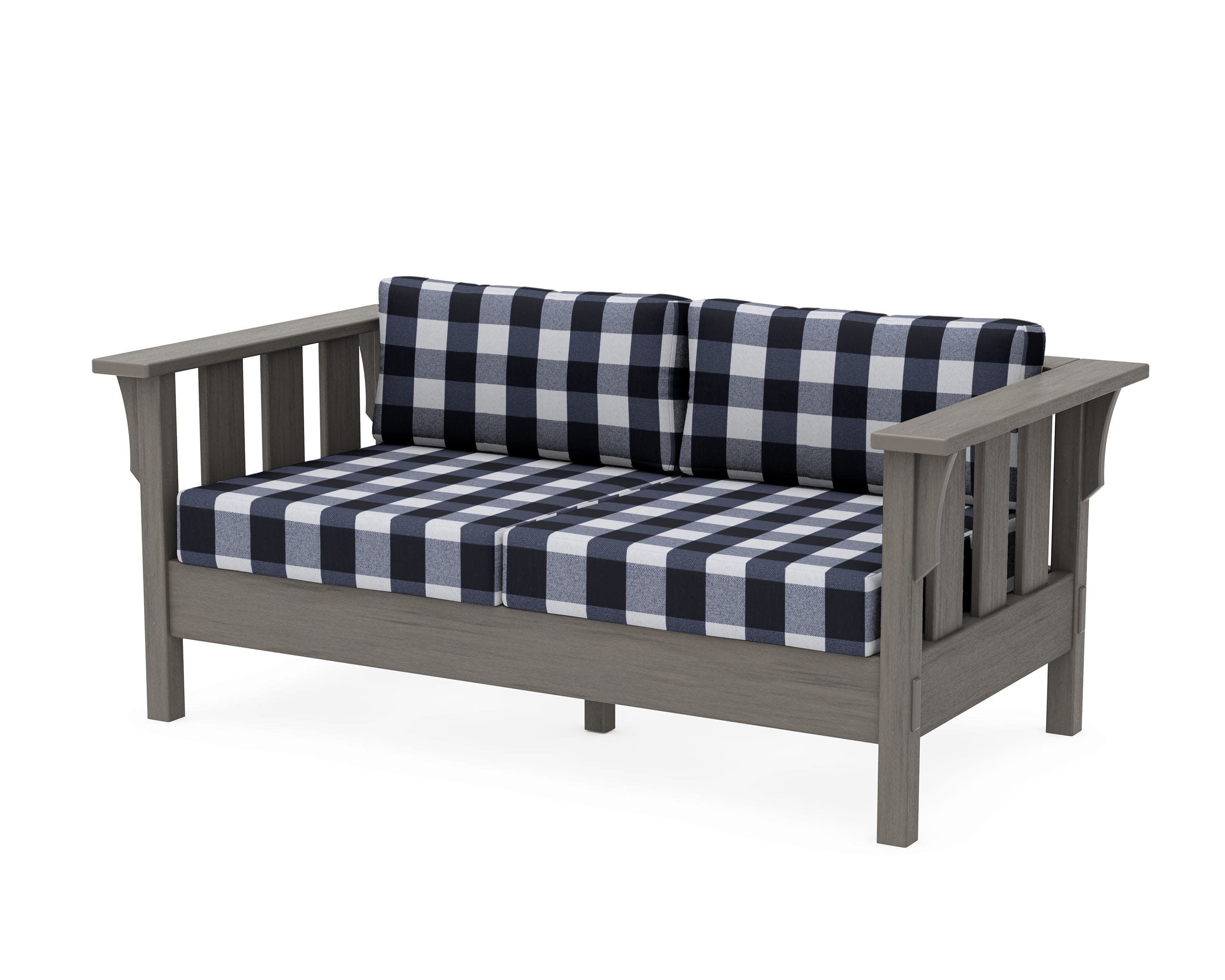 Acadia Deep Seating Loveseat in Driftwood / Buffalo Plaid Marine Indigo