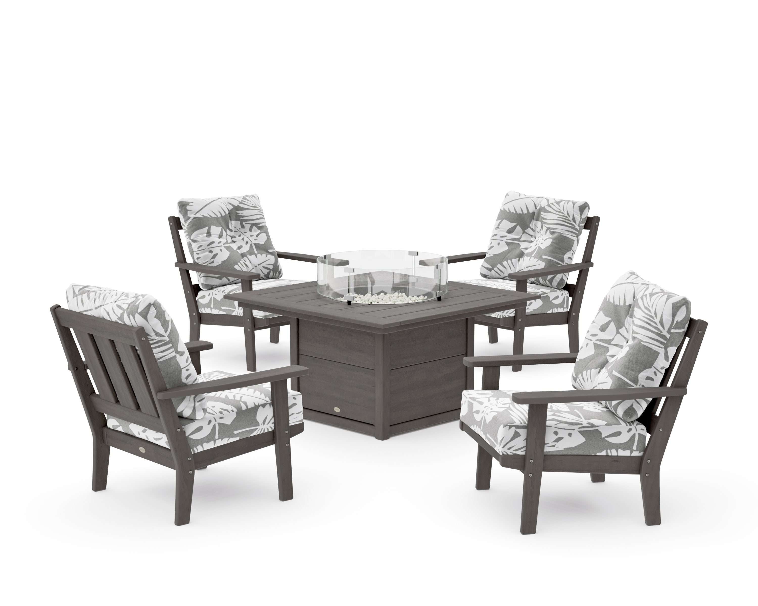 Oxford 5-Piece Deep Seating Set with Fire Pit Table in Driftwood / Leaf Grey Mist