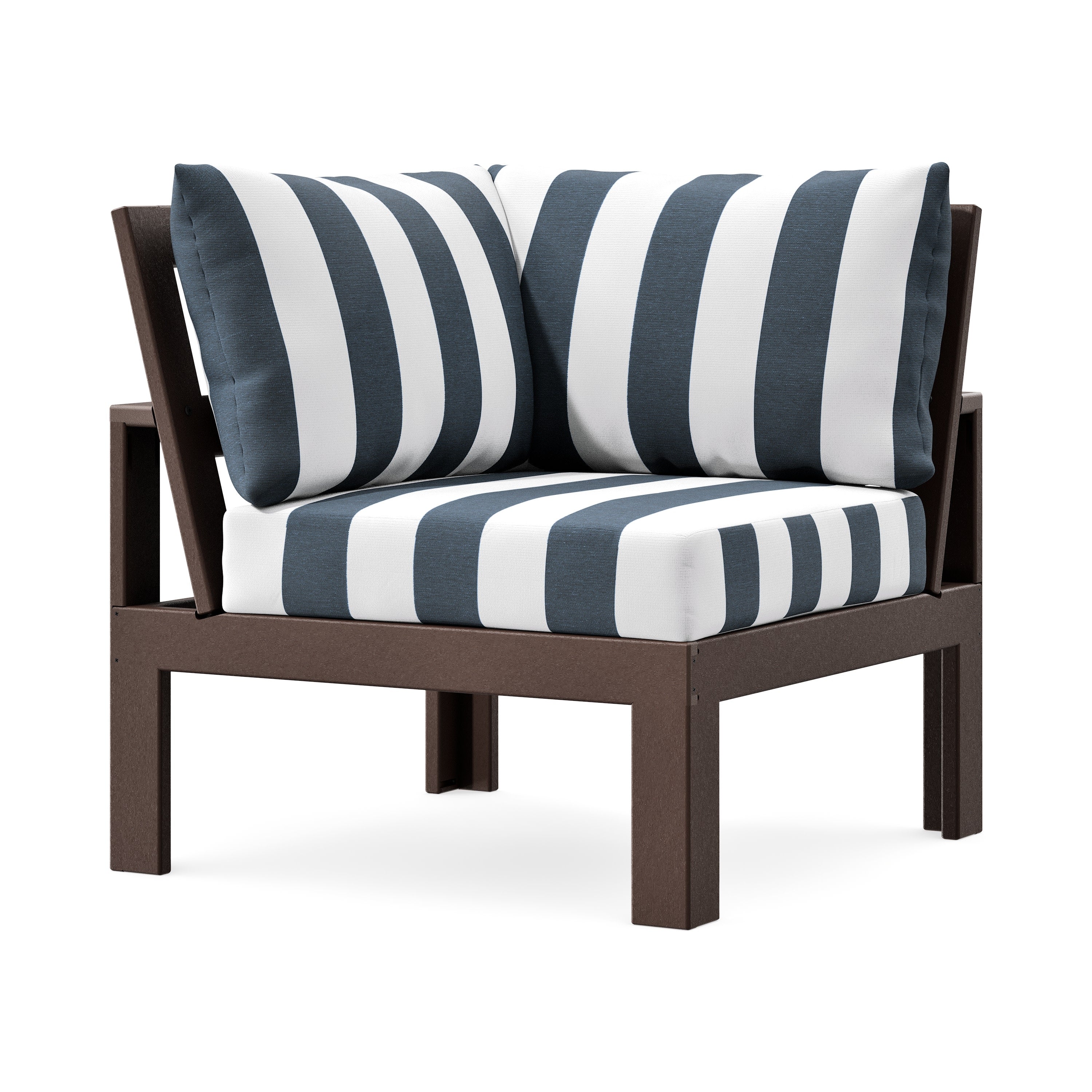 Modular Corner Chair in Mahogany / Cabana Stripe Marine Indigo