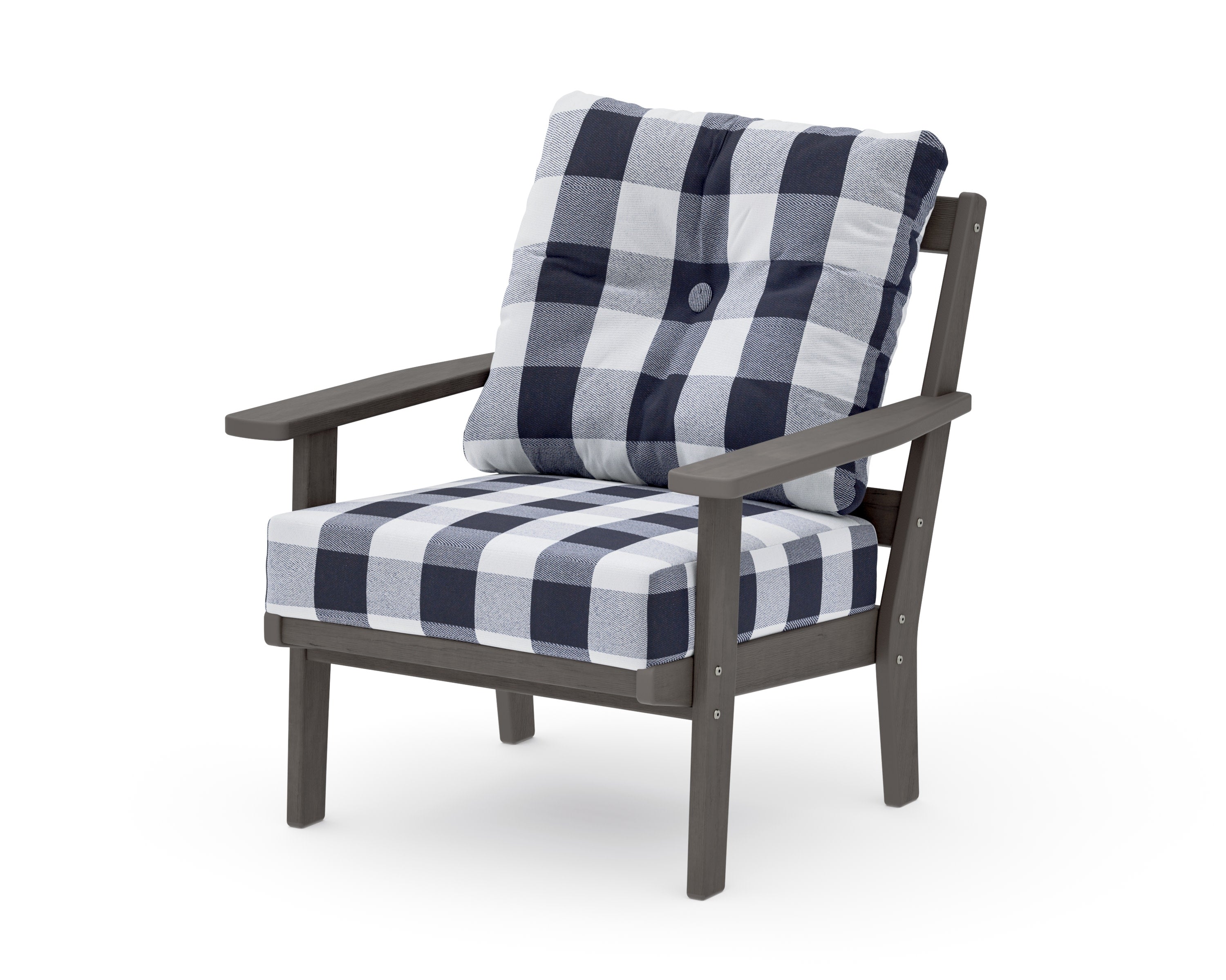 Oxford Deep Seating Chair in Driftwood / Buffalo Plaid Navy