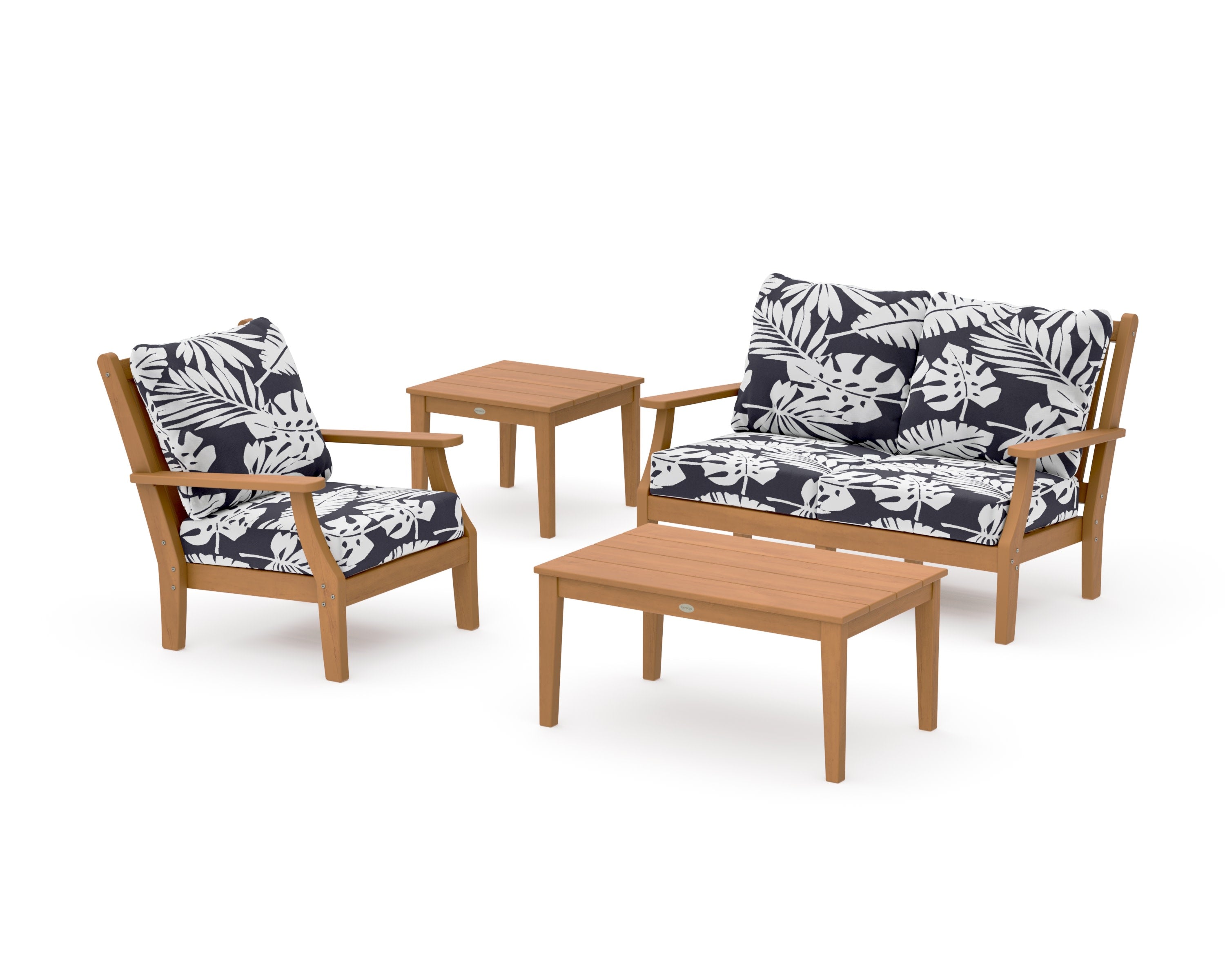 Wovendale 4-Piece Deep Seating Set in Natural / Leaf Navy