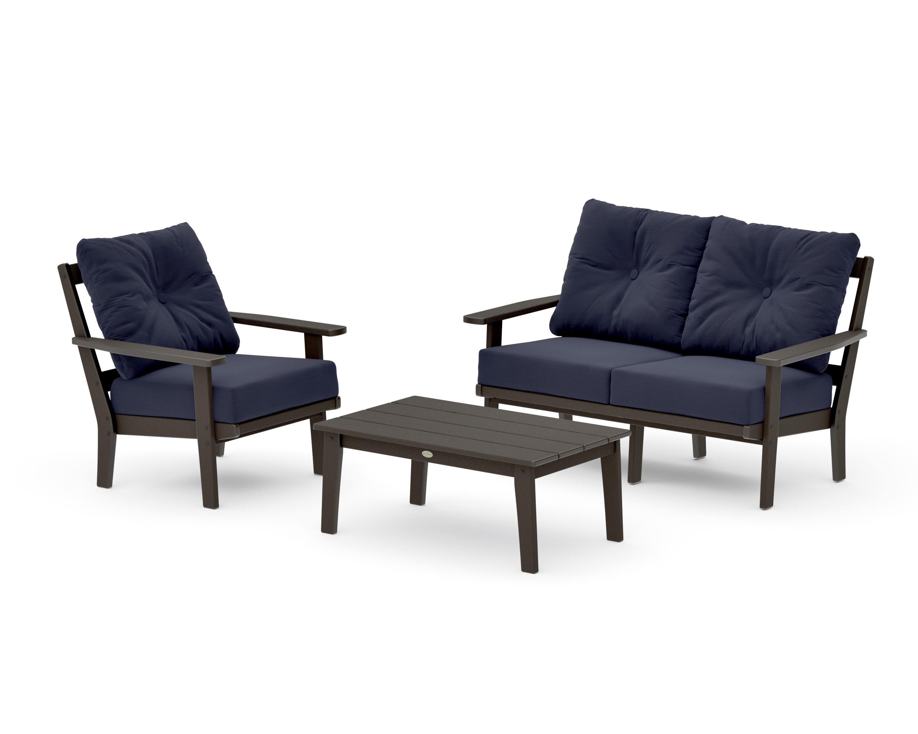 Prairie 3-Piece Deep Seating Set with Loveseat in Vintage Coffee / Navy Linen
