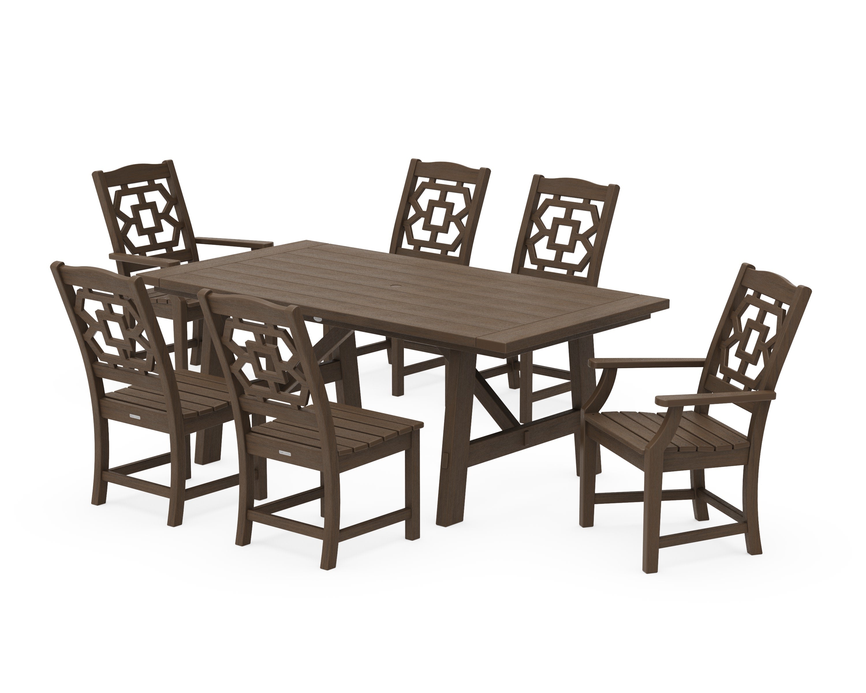Chinoiserie 7-Piece Rustic Farmhouse Dining Set in Kona
