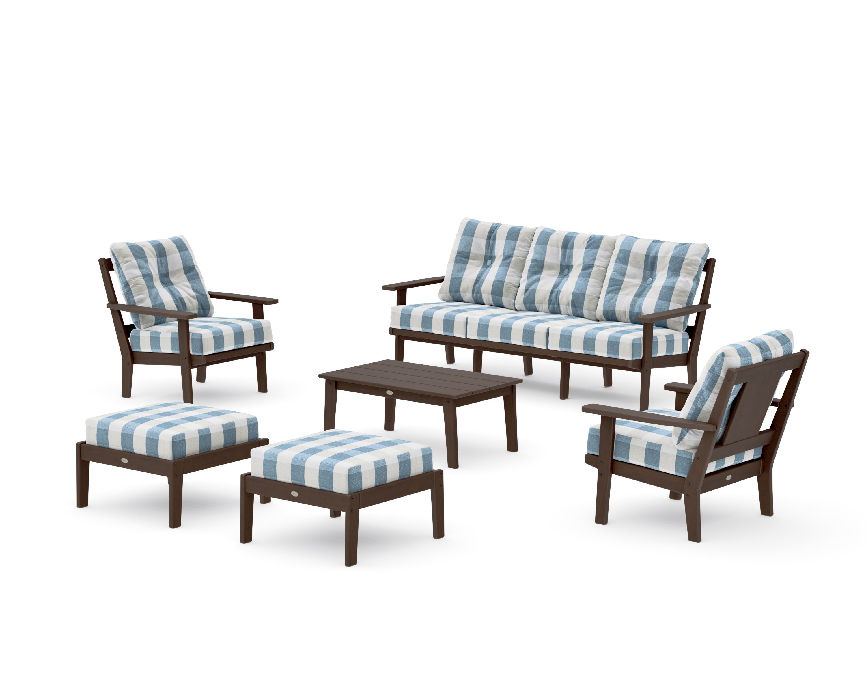 Prairie 6-Piece Lounge Sofa Set in Kona / Buffalo Plaid Sky Blue