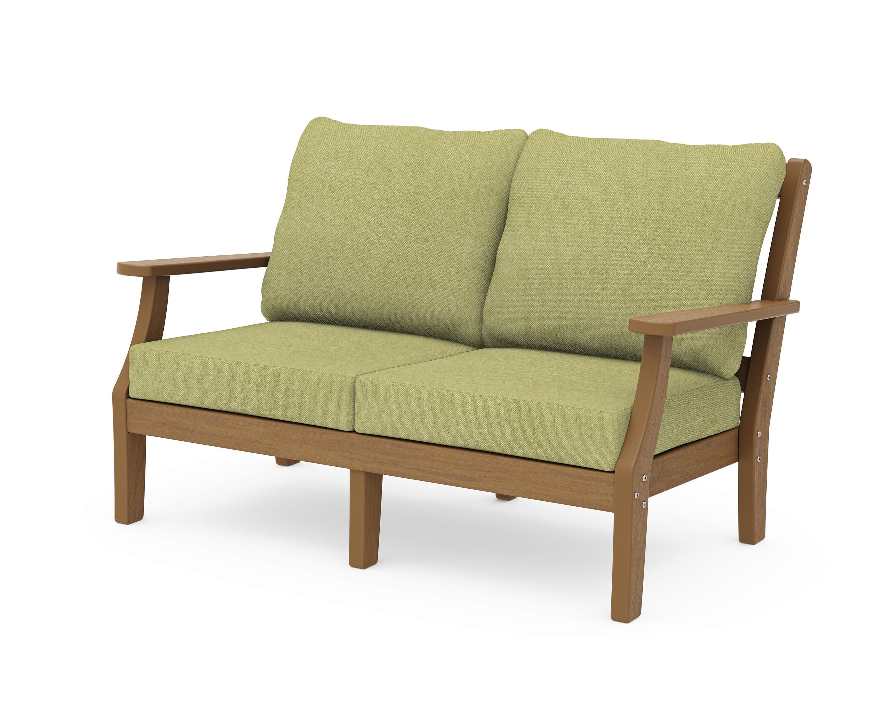 Chinoiserie Deep Seating Loveseat in Natural / Chartreuse Boucle