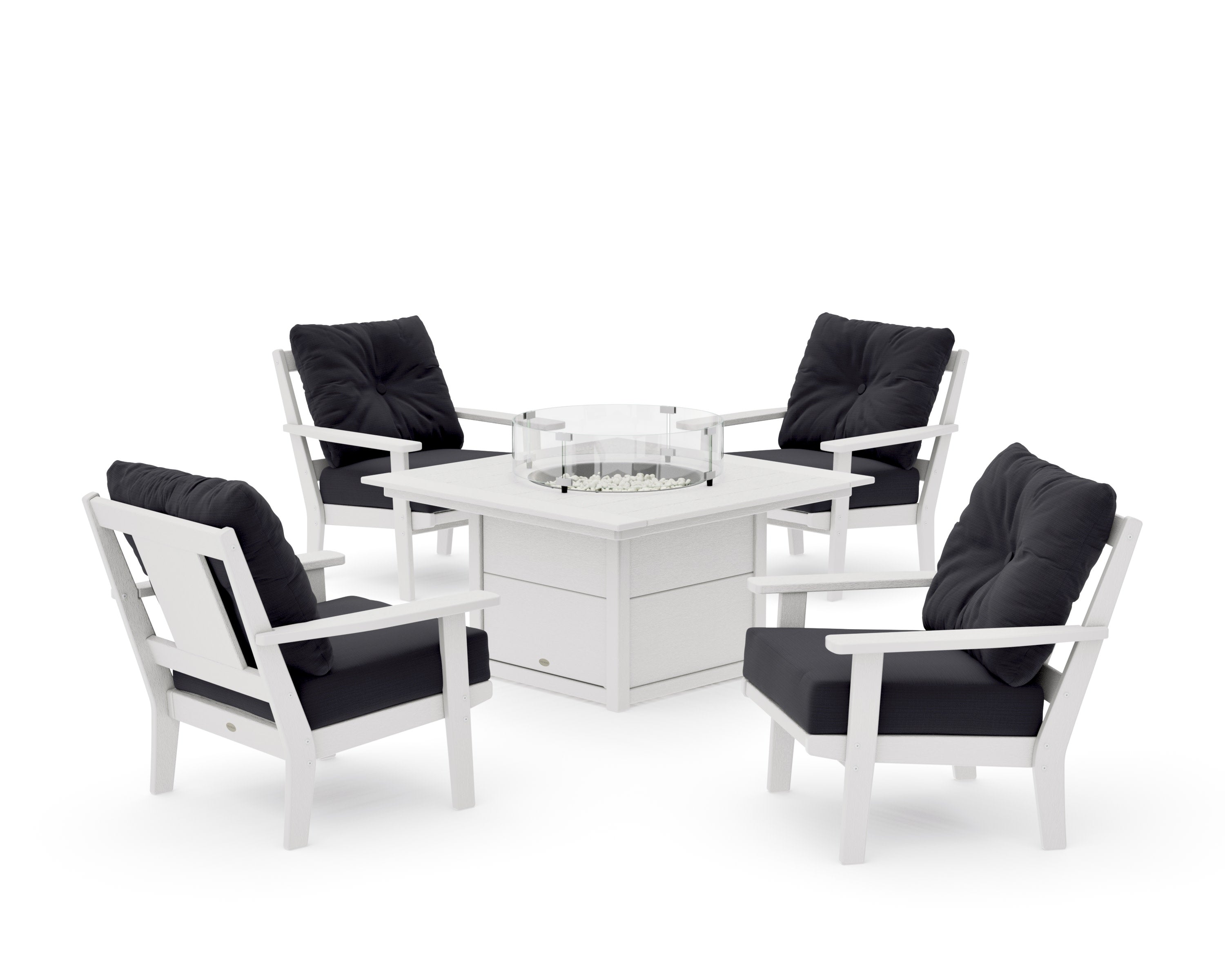 Prairie 5-Piece Deep Seating Set with Fire Pit Table in Vintage White / Midnight Linen