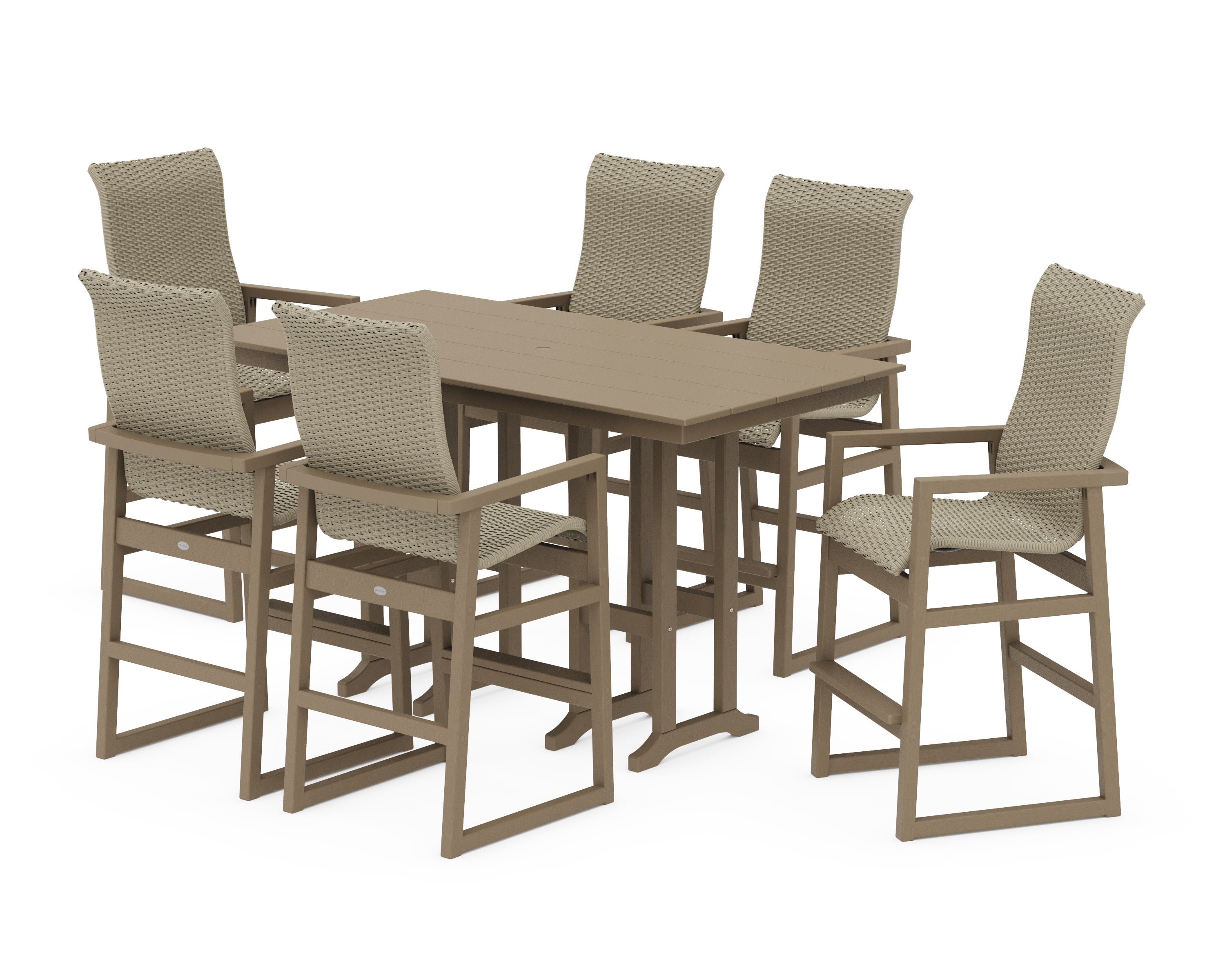 EDGE Woven Highback Arm Chair 7-Piece Farmhouse Bar Set in Vintage Sahara / Dune Grass