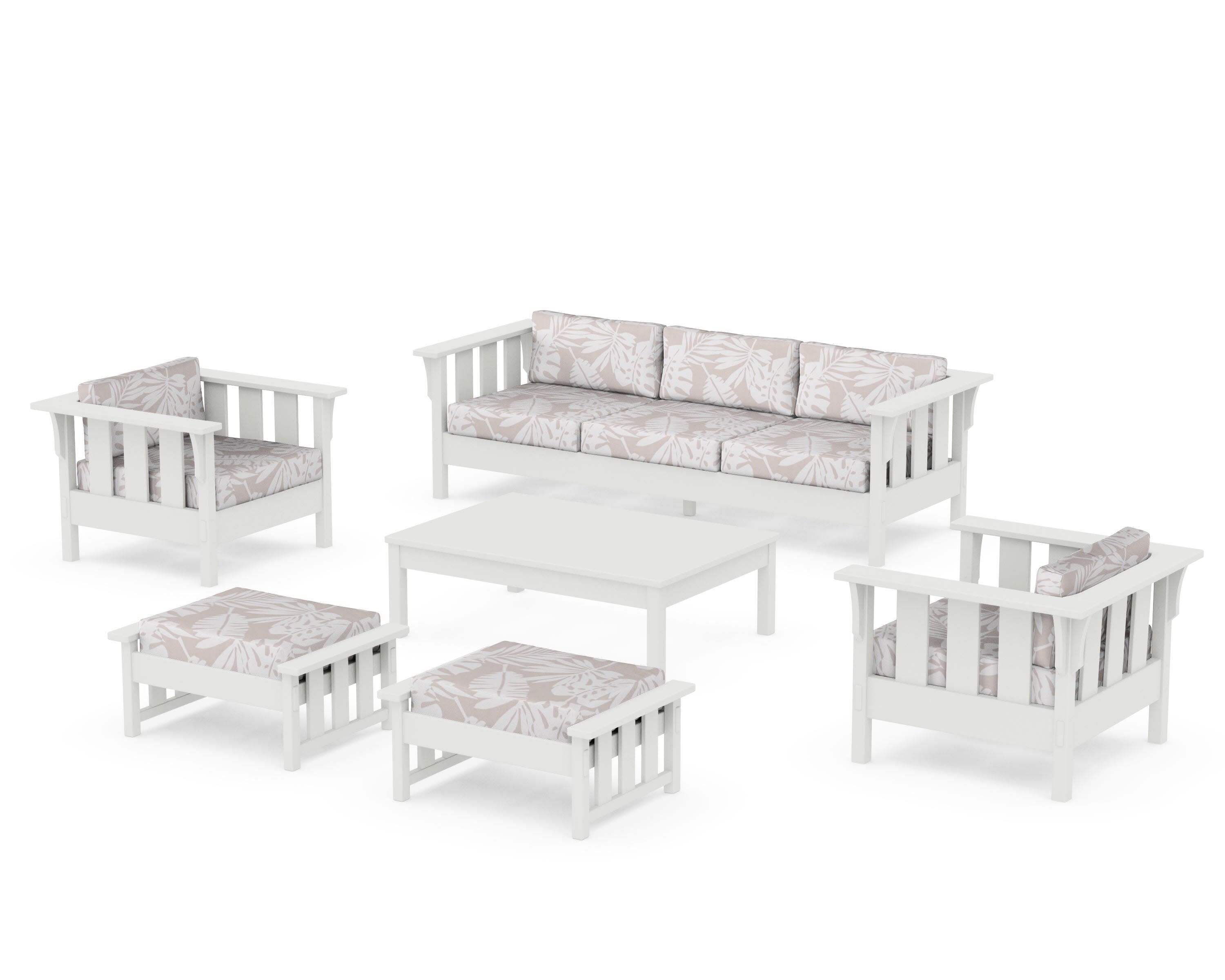 Acadia 6-Piece Lounge Sofa Set in Vintage White / Leaf Dune Burlap