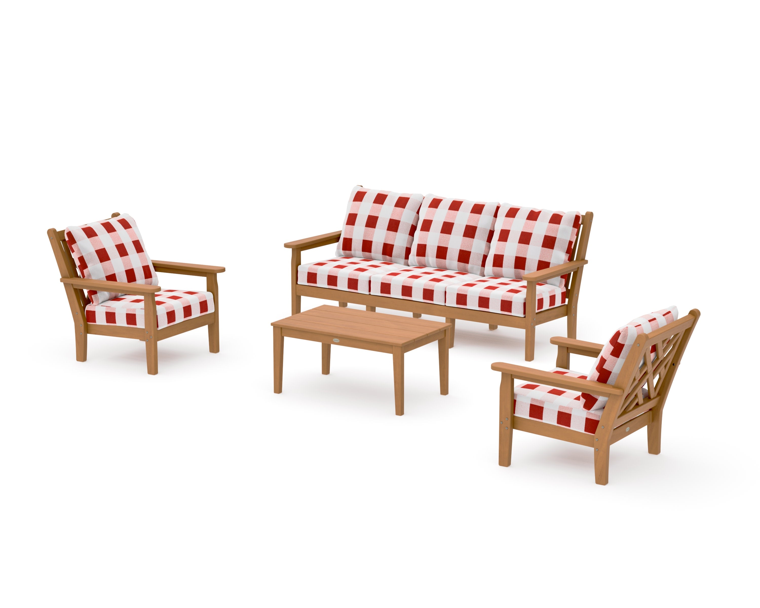 Chippendale 4-Piece Deep Seating Set with Sofa in Natural / Buffalo Plaid Crimson