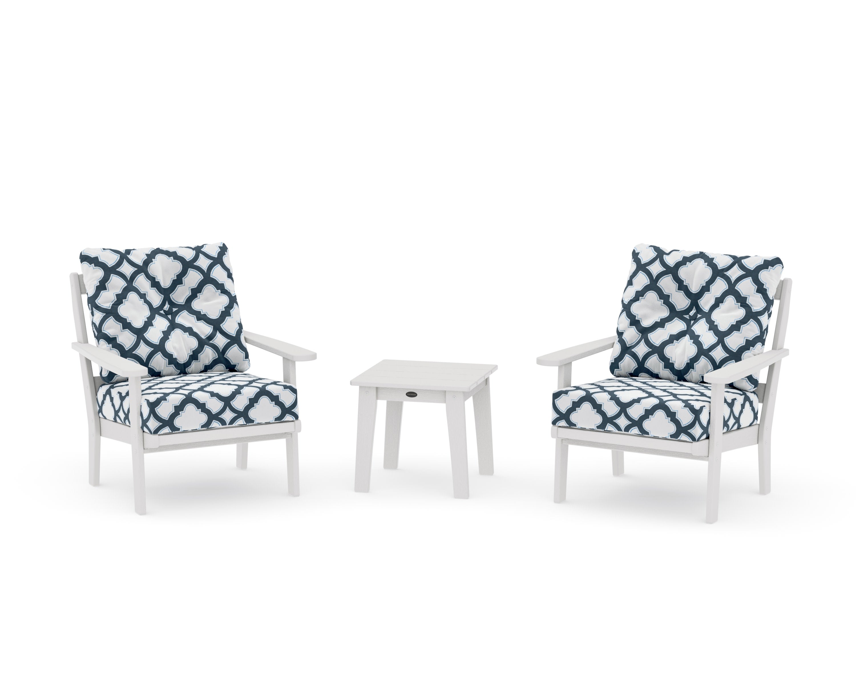 Mission 3-Piece Deep Seating Set in Vintage White / Trellis Marine Indigo