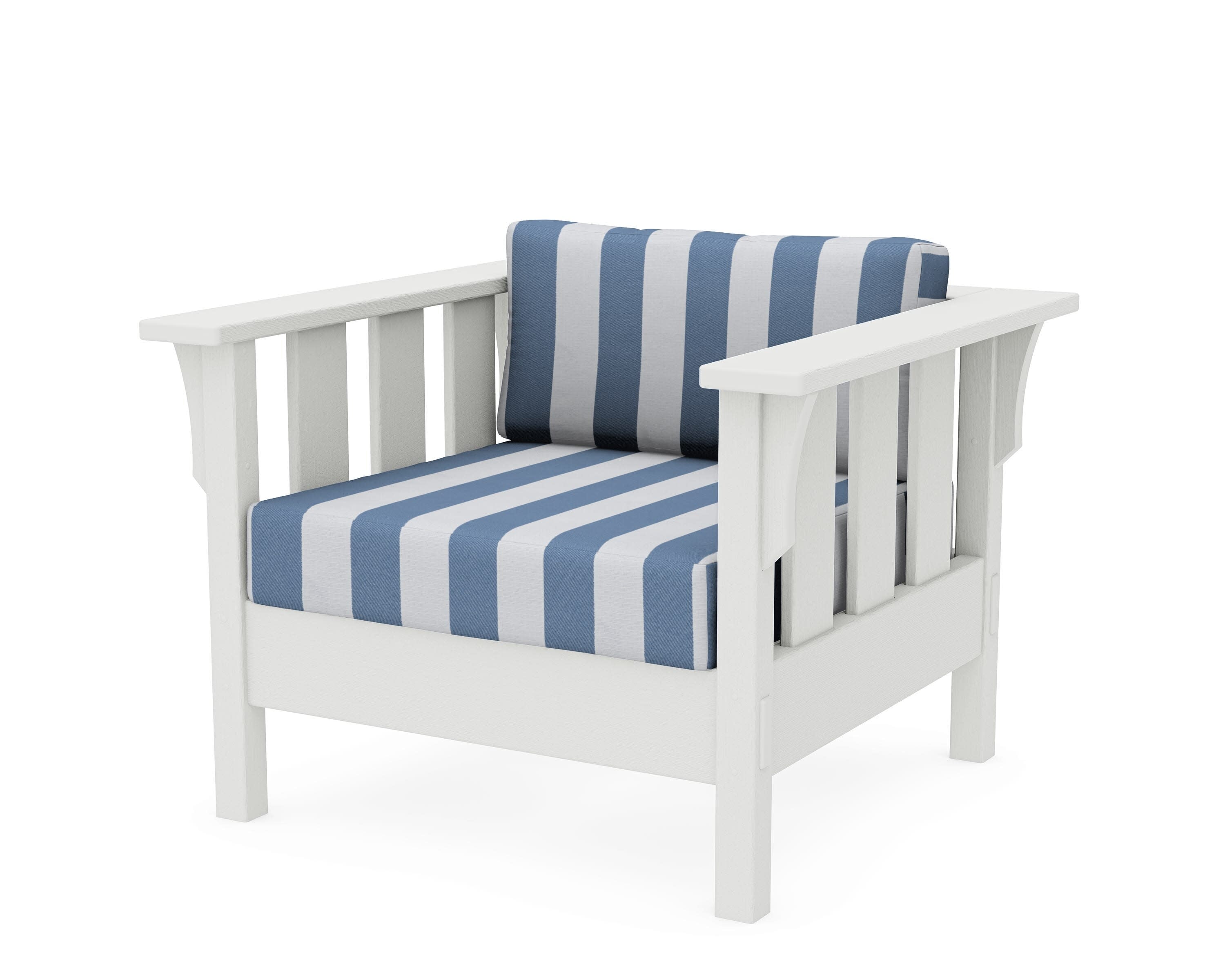 Acadia Deep Seating Chair in Vintage White / Cabana Stripe Sky Blue