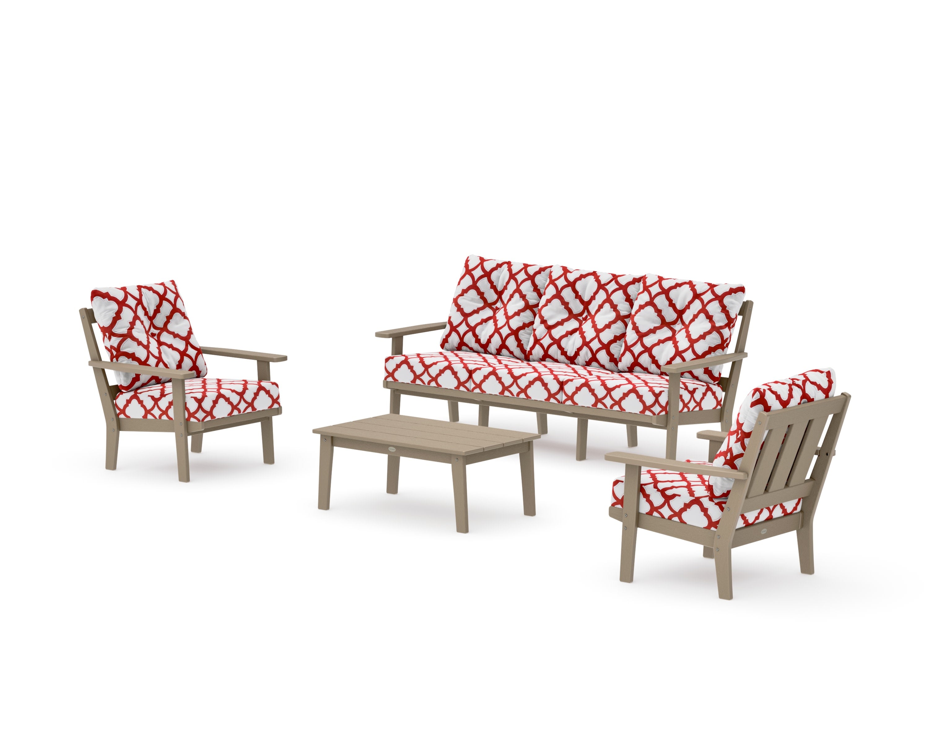Oxford 4-Piece Deep Seating Set with Sofa in Vintage Sahara / Trellis Crimson