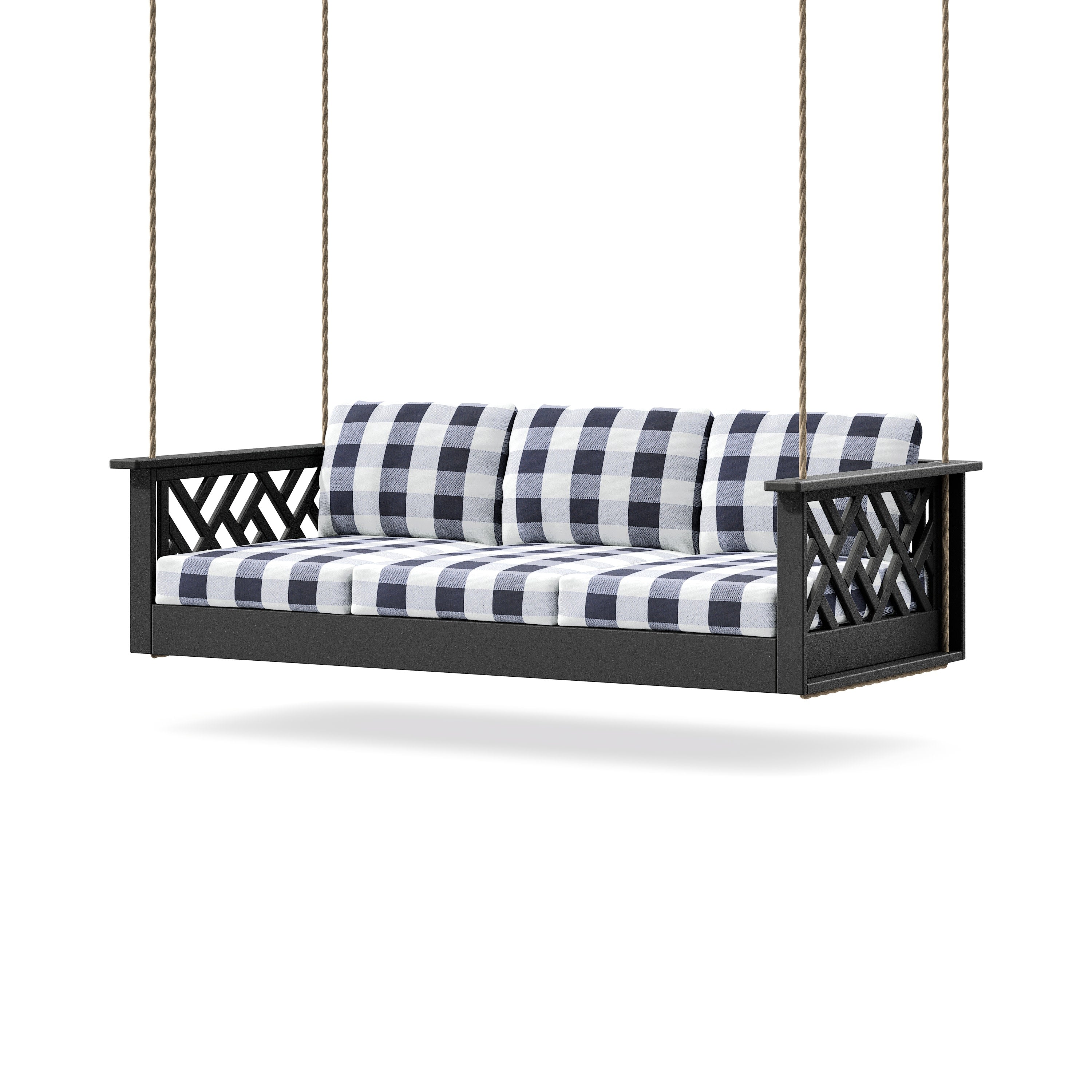 Chippendale Daybed Swing in Black / Buffalo Plaid Navy