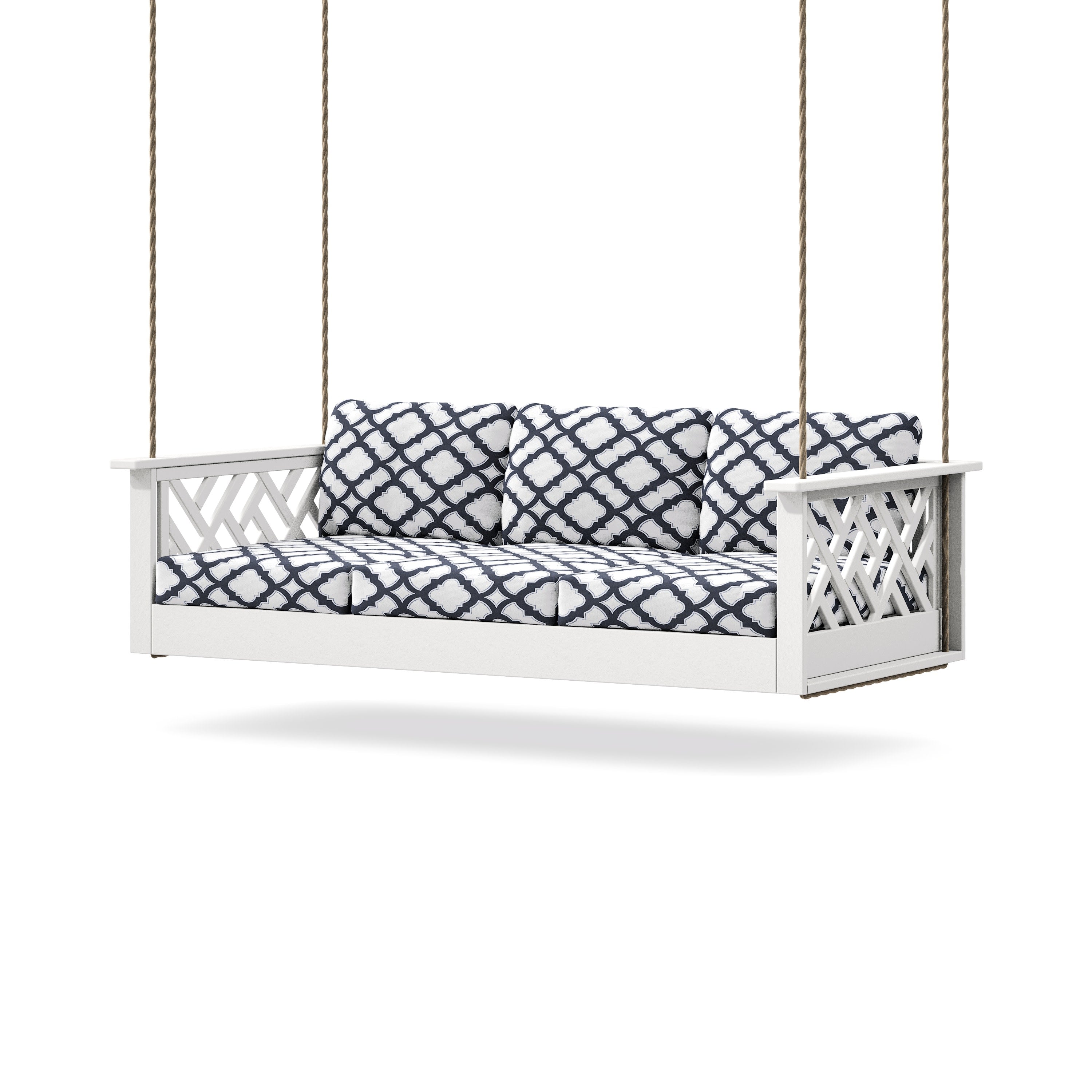 Chippendale Daybed Swing in White / Trellis Navy