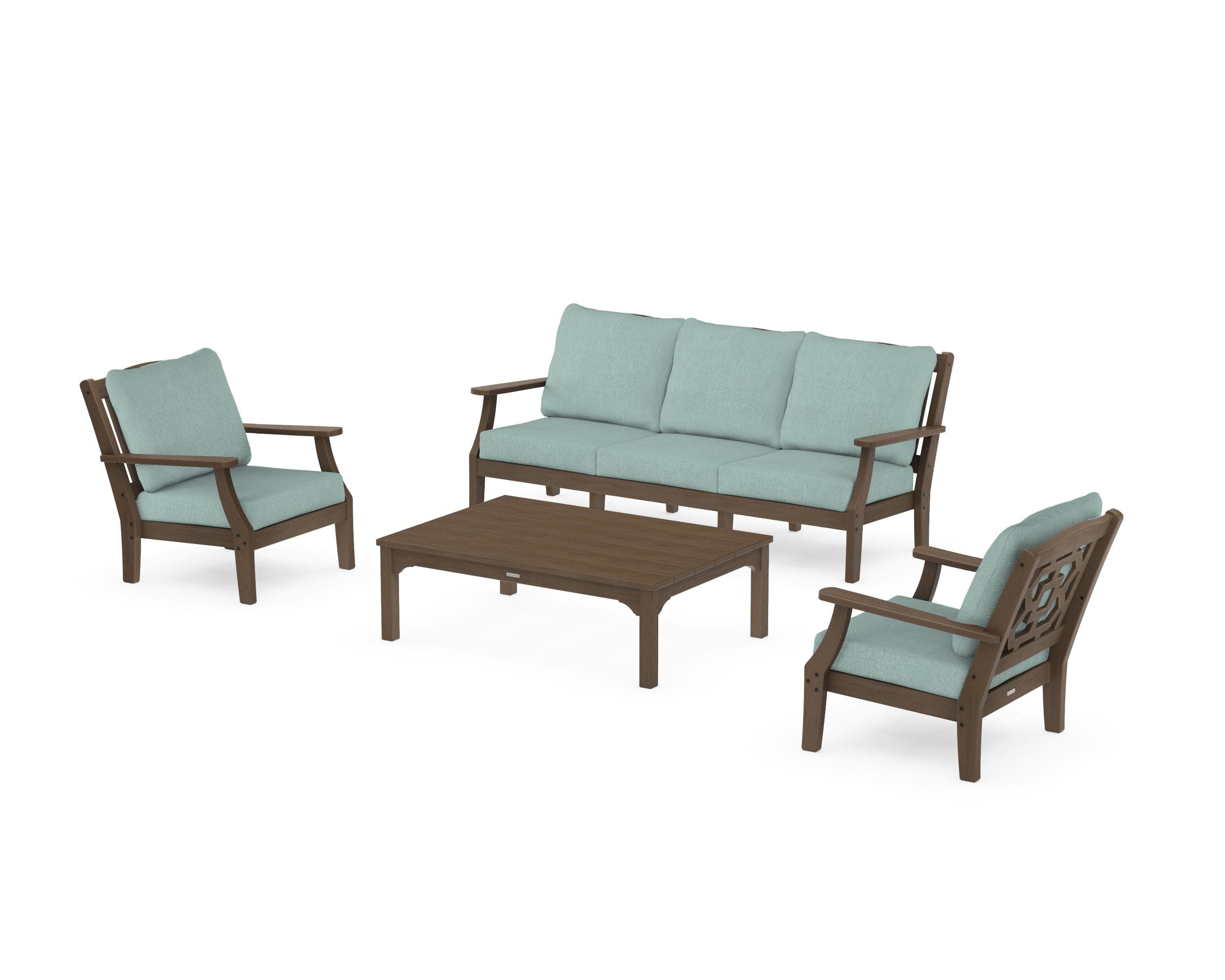 Chinoiserie 4-Piece Deep Seating Set with Sofa in Kona / Glacier Spa