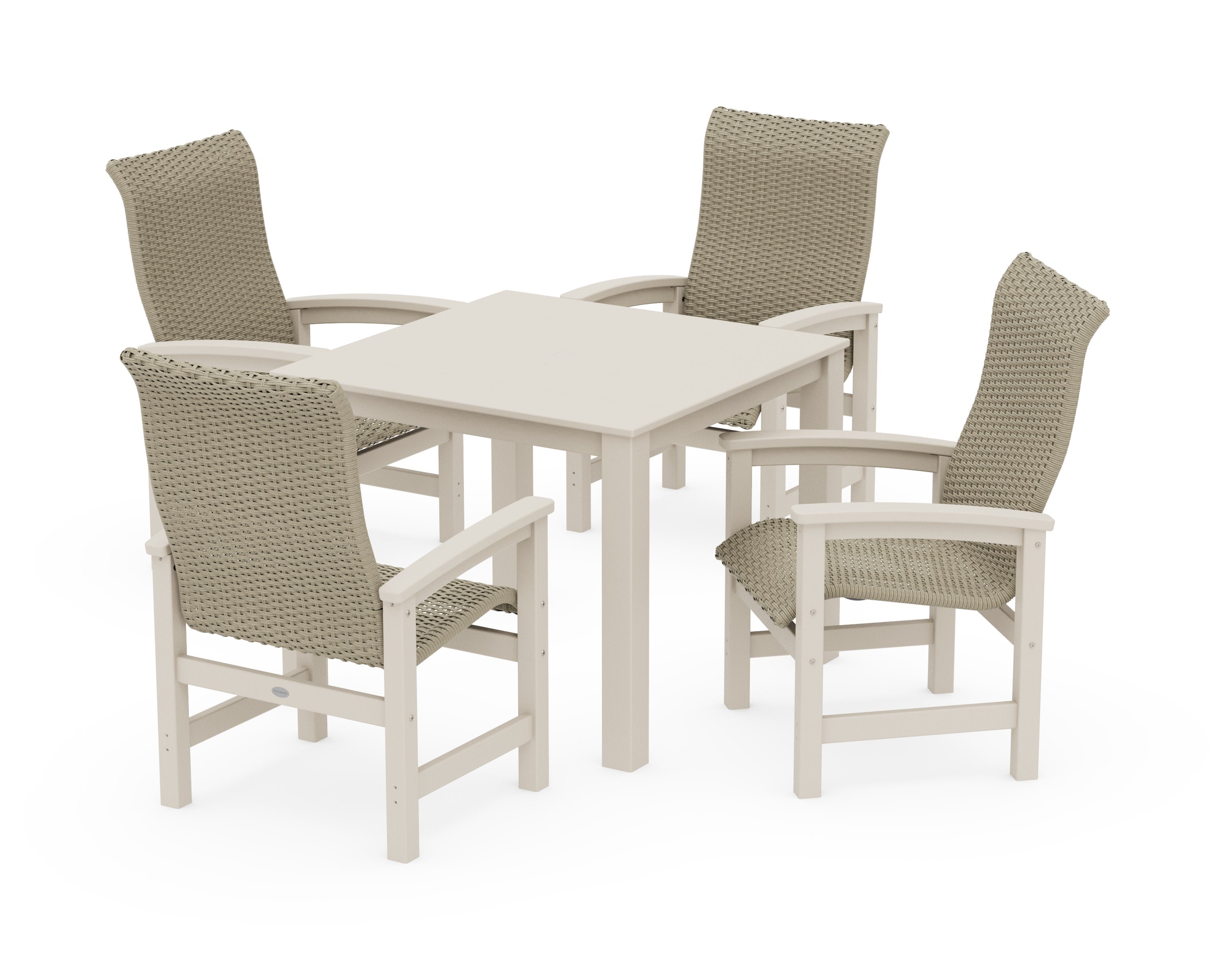 Coastal Woven High-Back 5-Piece Parsons Dining Set in Sand / Dune Grass