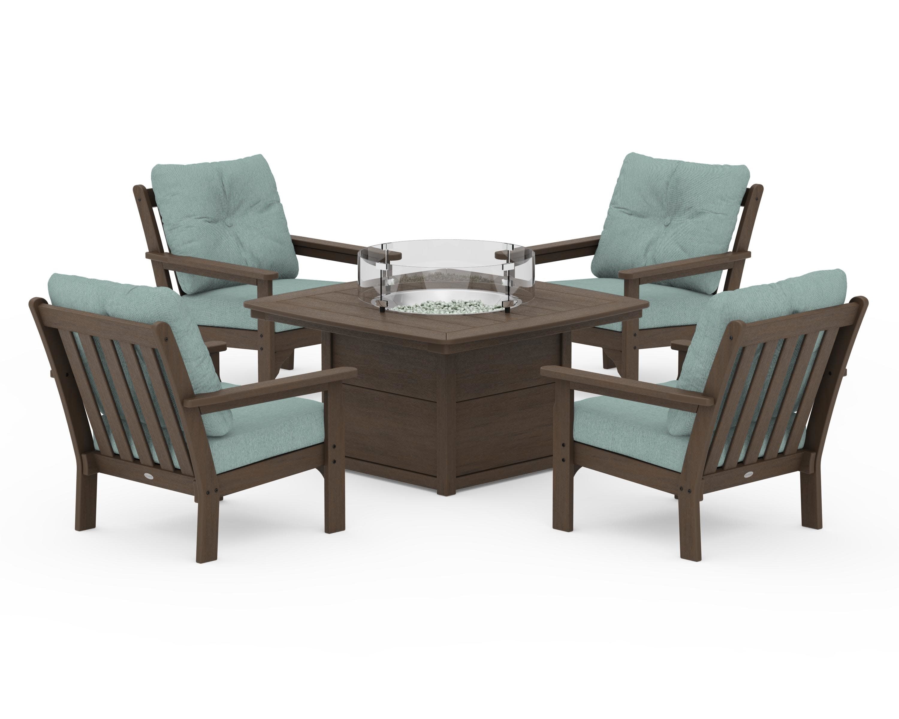 Vineyard 5-Piece Conversation Set with Fire Pit Table in Kona / Glacier Spa