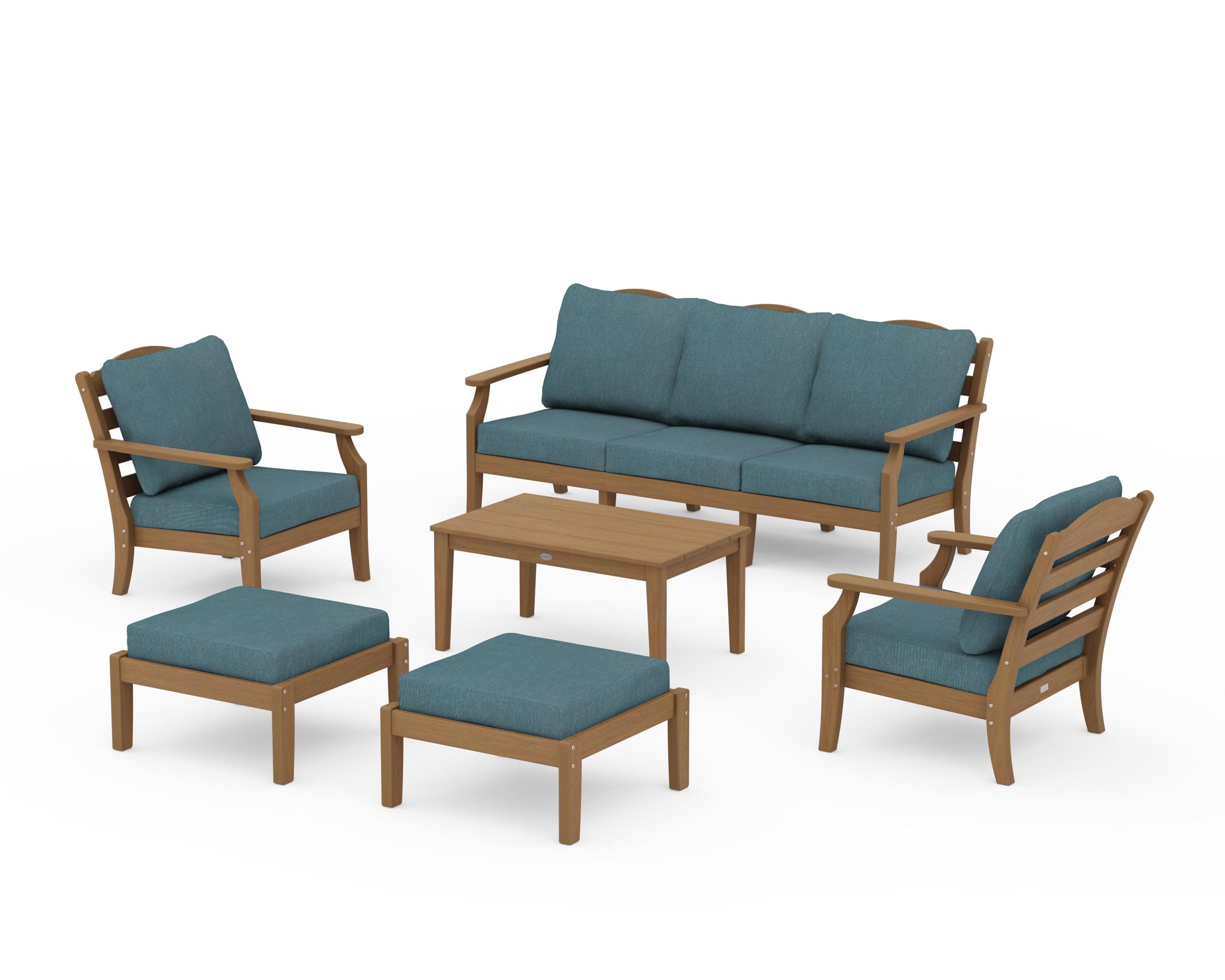 Savannah 6-Piece Lounge Sofa Set in Natural / Ocean Teal