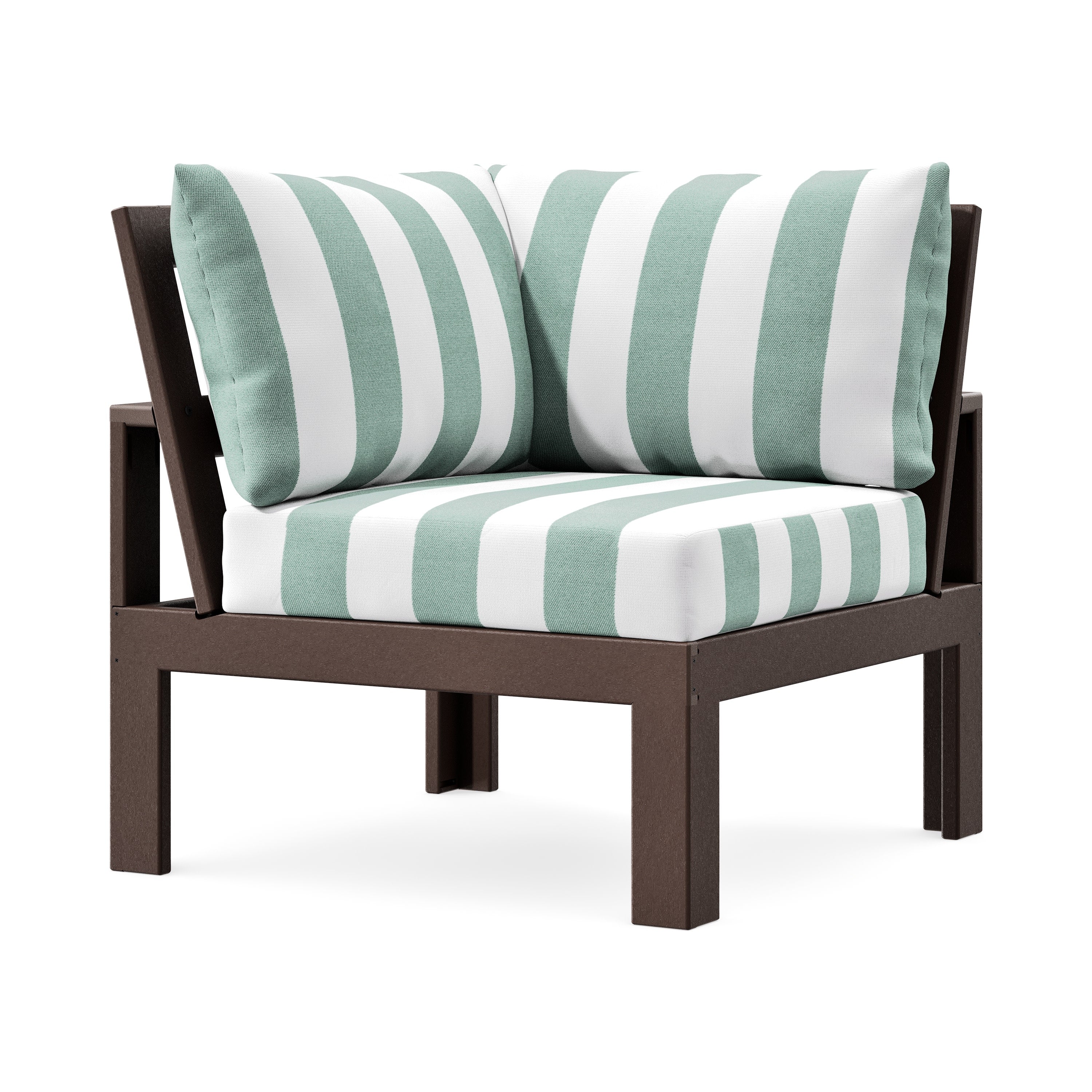 Modular Corner Chair in Mahogany / Cabana Stripe Glacier Spa
