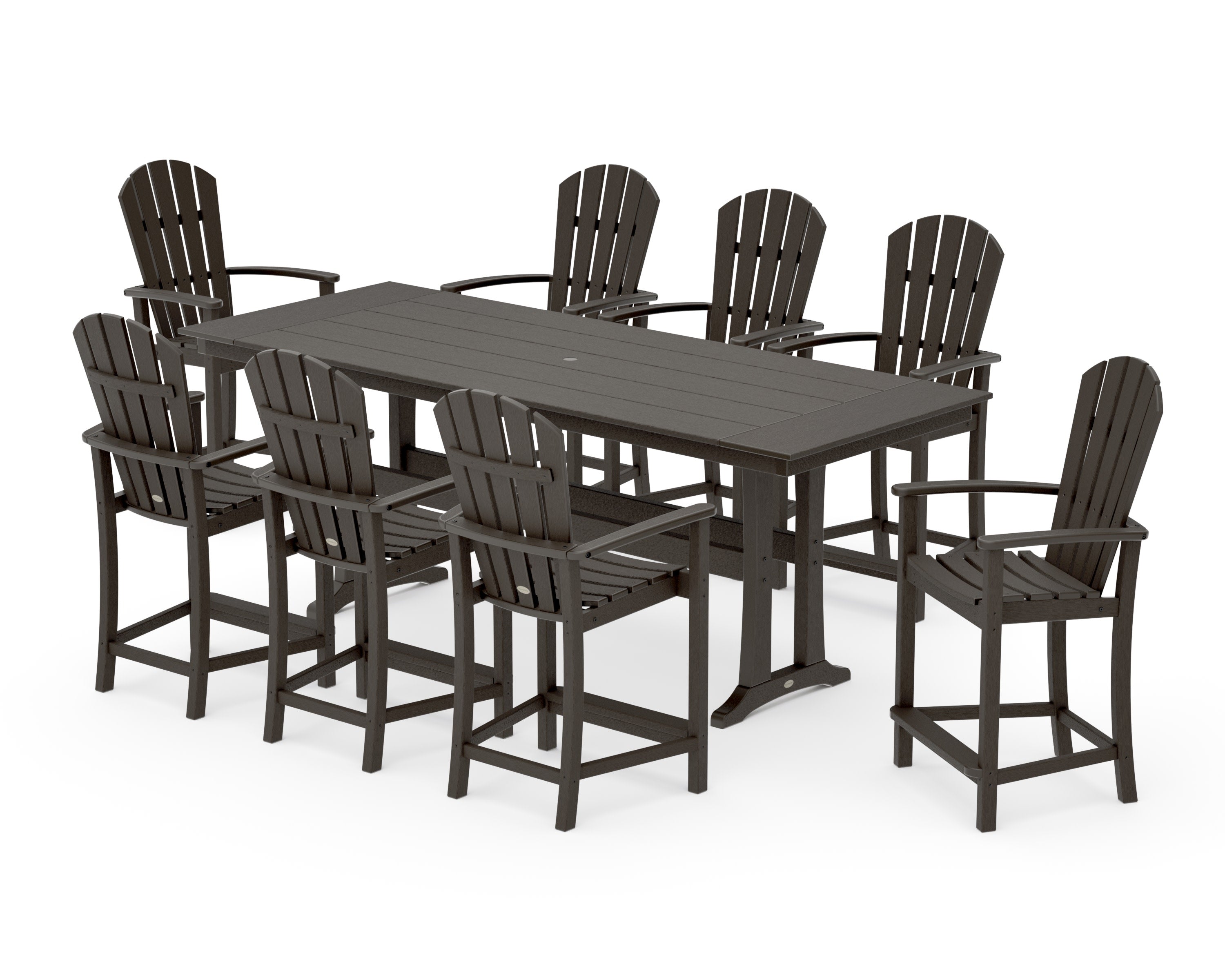 Palm Coast 9-Piece Farmhouse Counter Set with Trestle Legs in Vintage Coffee