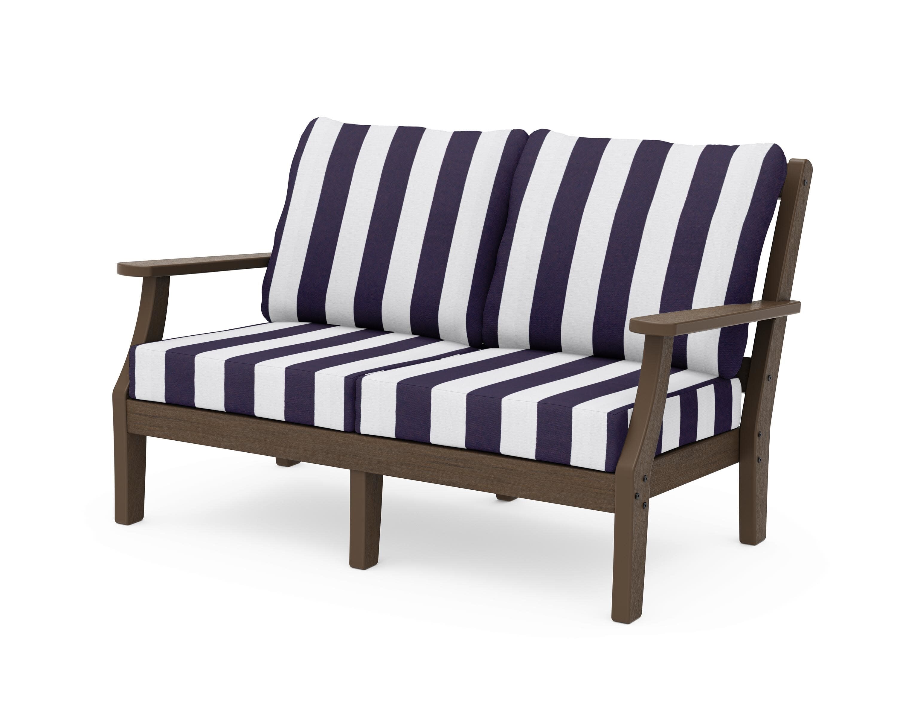 Chinoiserie Deep Seating Loveseat in Kona / Cabana Stripe Navy
