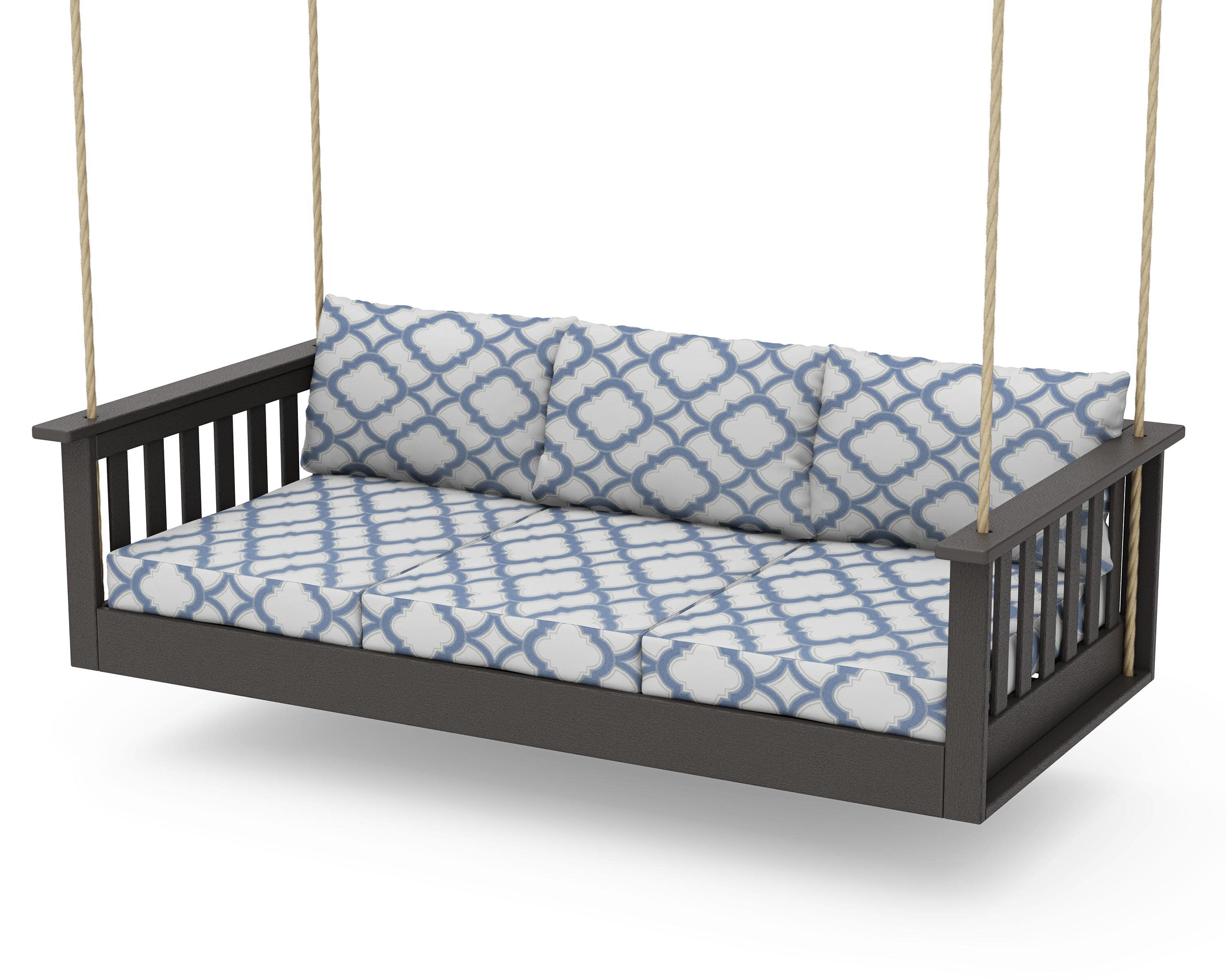 Vineyard Daybed Swing in Vintage Coffee / Trellis Sky Blue