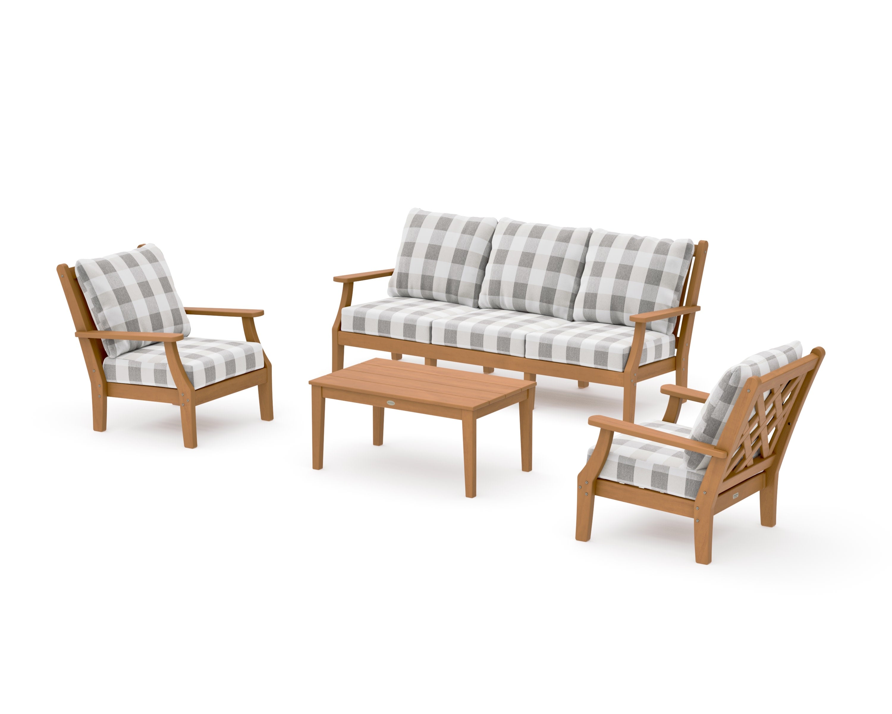 Wovendale 4-Piece Deep Seating Set with Sofa in Natural / Buffalo Plaid Grey Mist