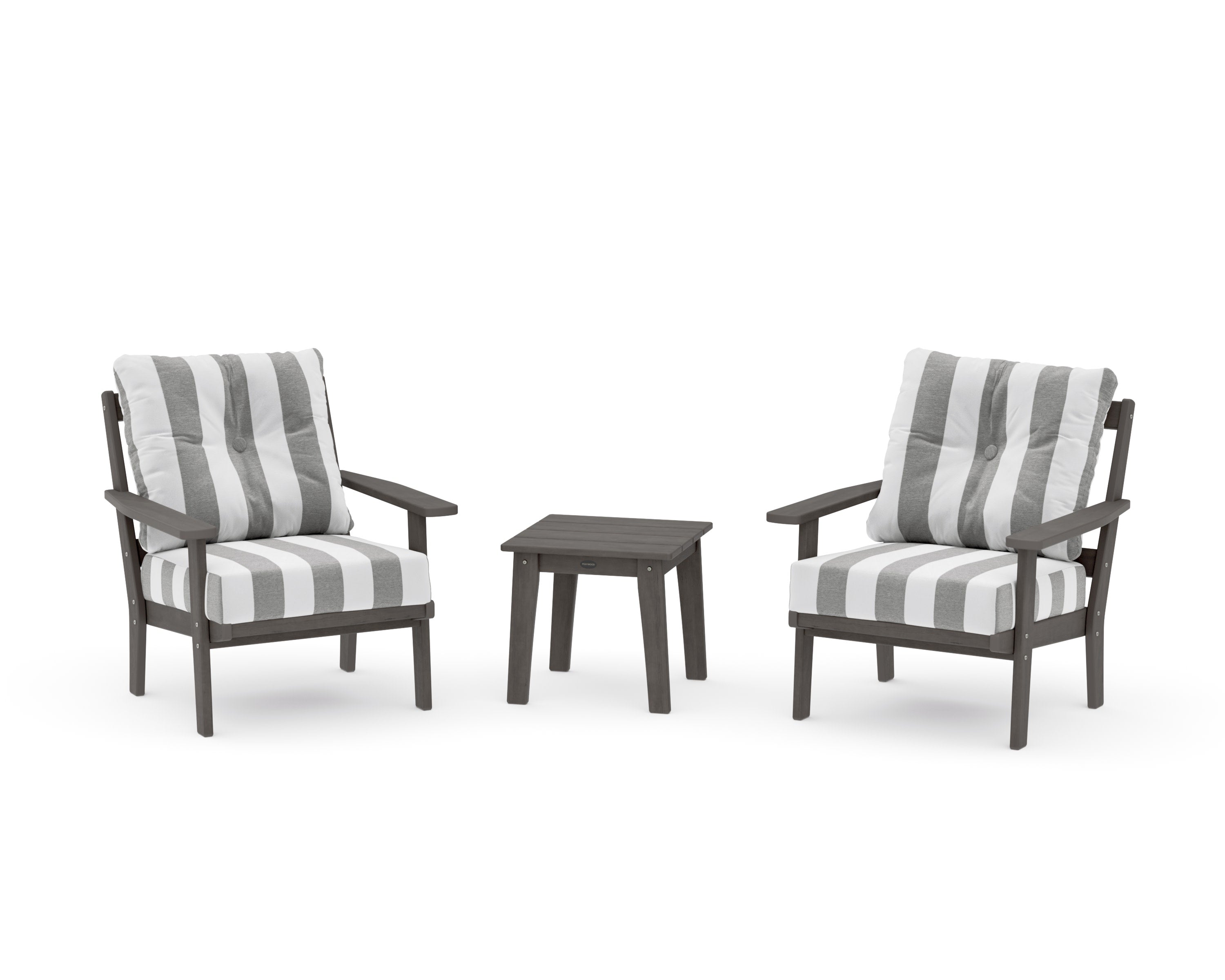 Oxford 3-Piece Deep Seating Set in Driftwood / Cabana Stripe Grey Mist