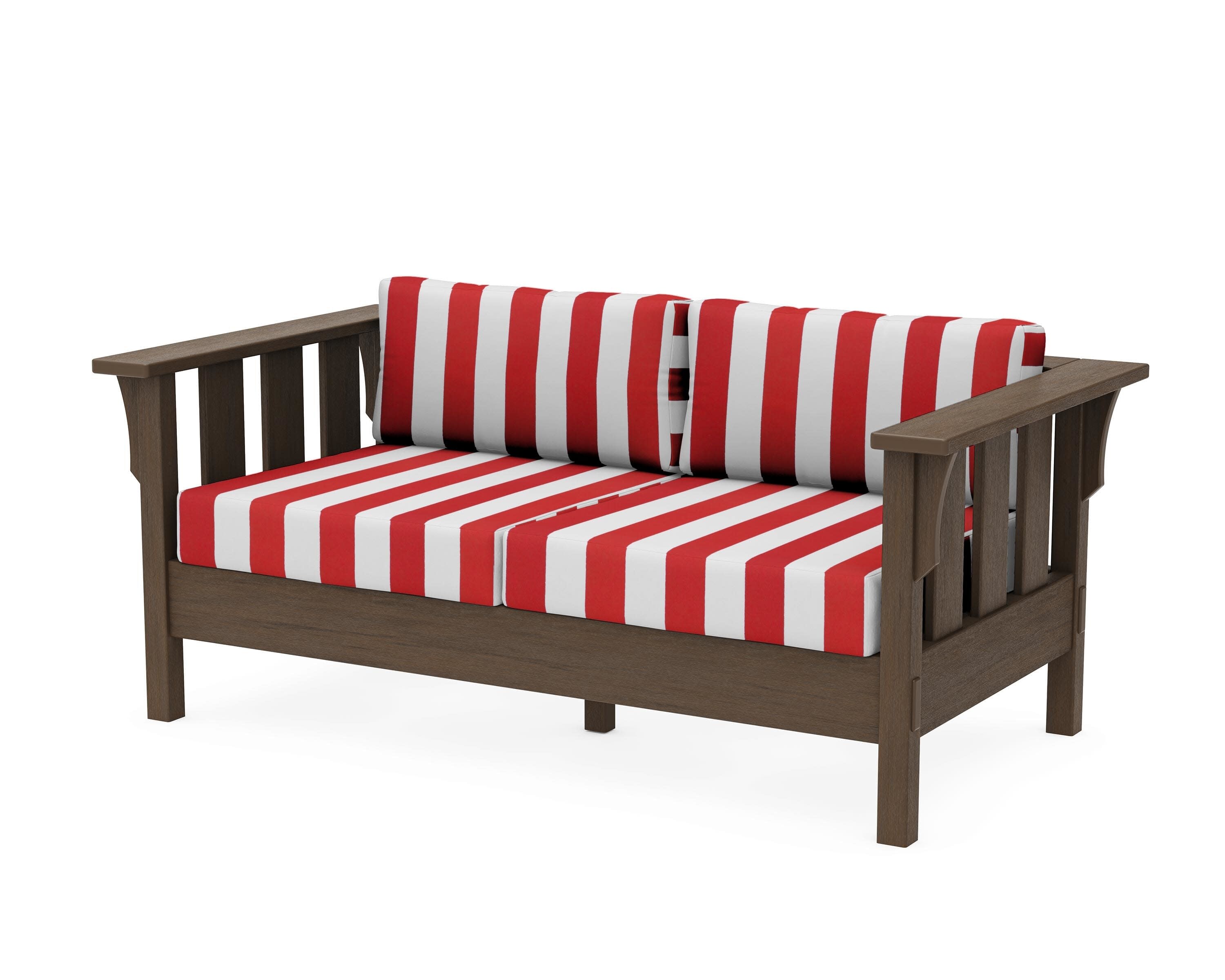 Acadia Deep Seating Loveseat in Kona / Cabana Stripe Crimson
