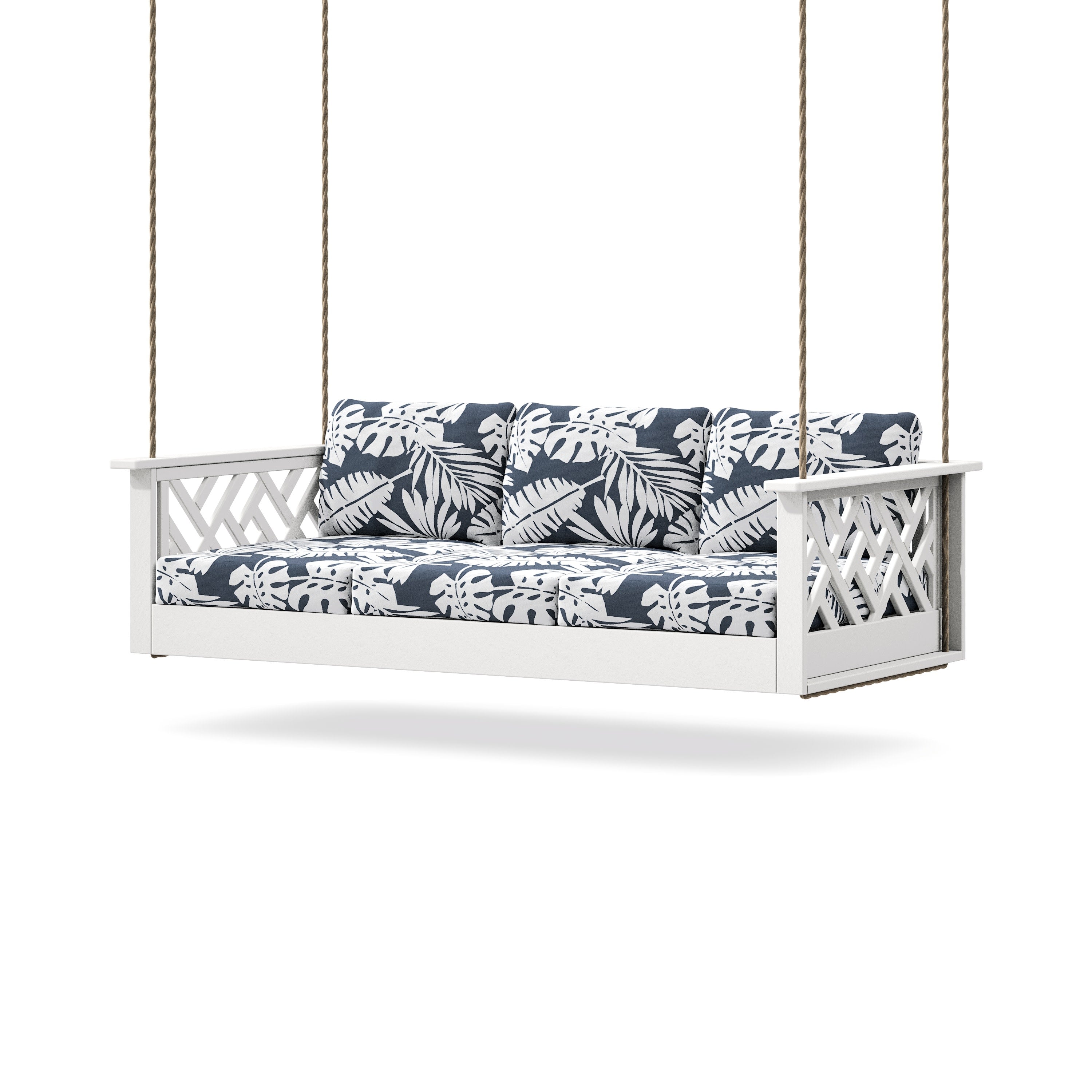 Chippendale Daybed Swing in White / Leaf Marine Indigo
